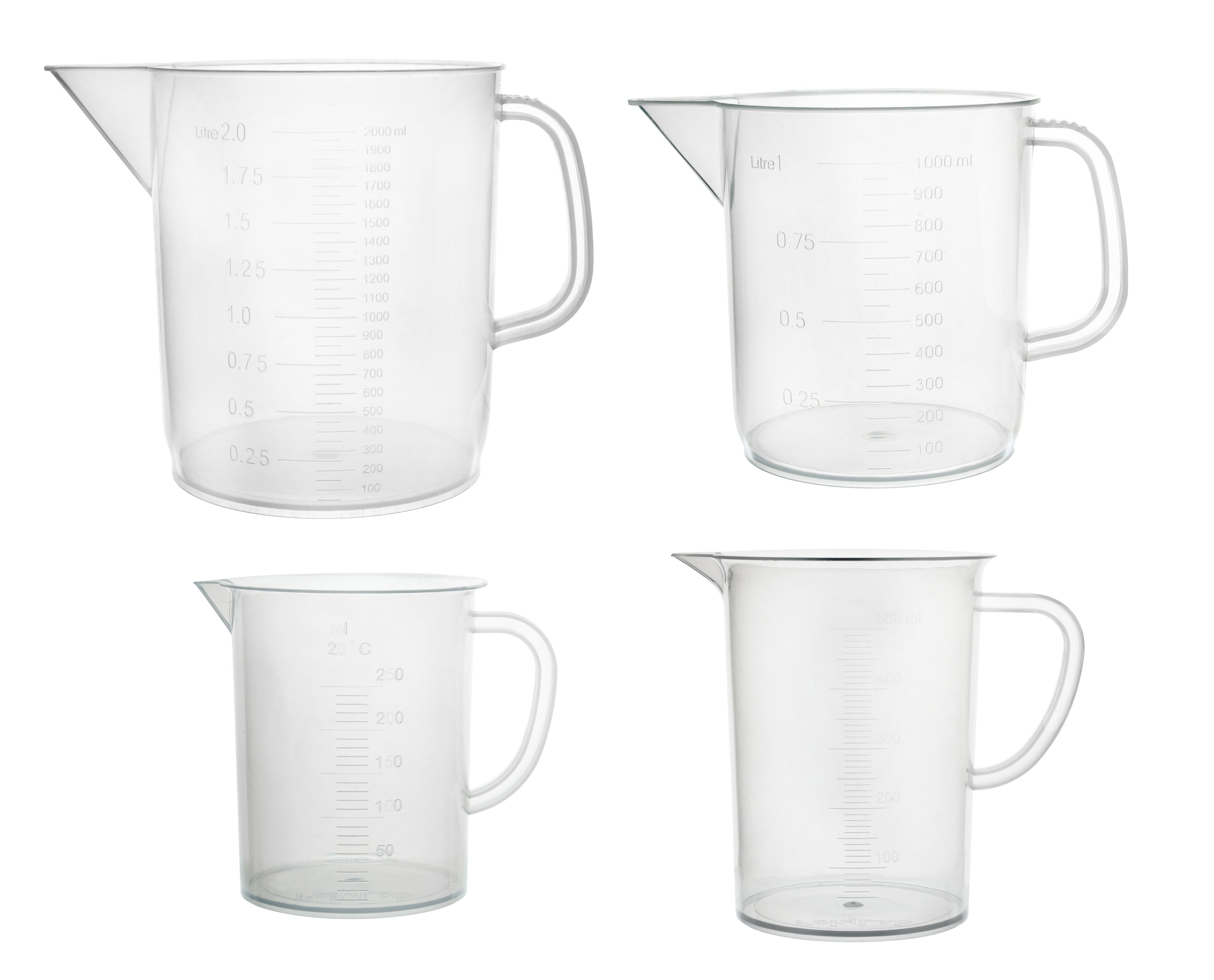 Short Form Polypropylene Measuring Pitcher Set, 4-Piece, 250mL-2L