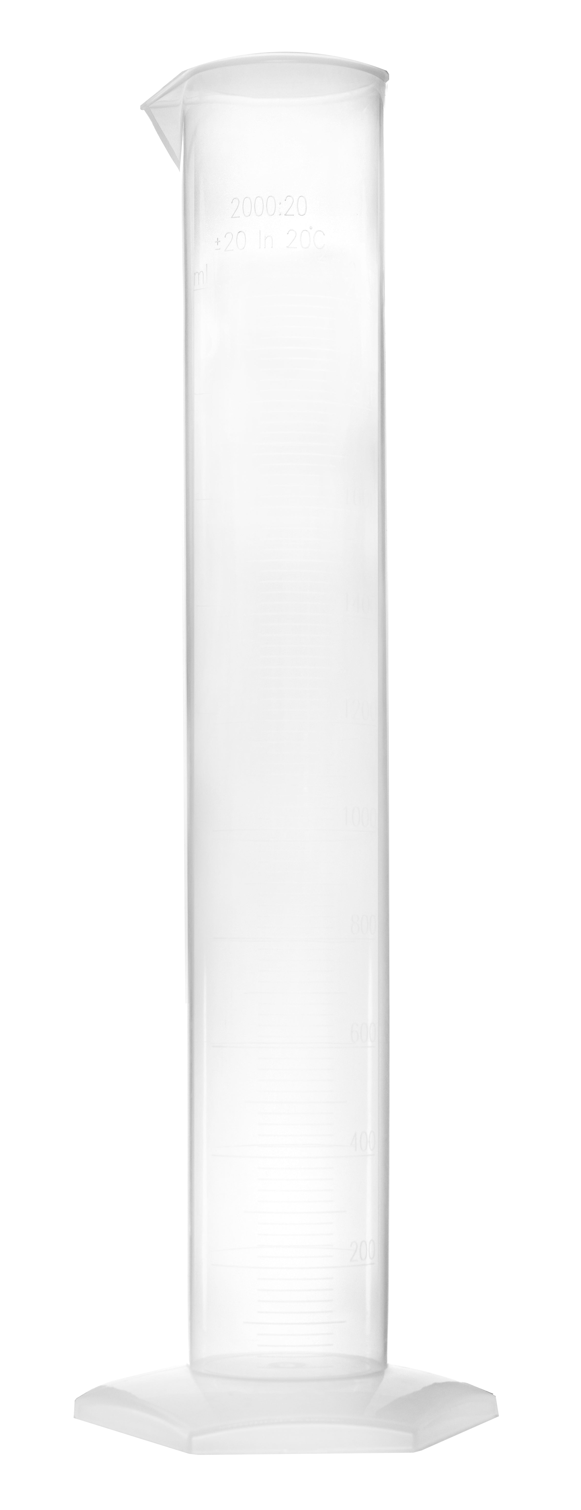 Polypropylene Graduated Cylinder with Hexagonal Base, 2000mL, Class B
