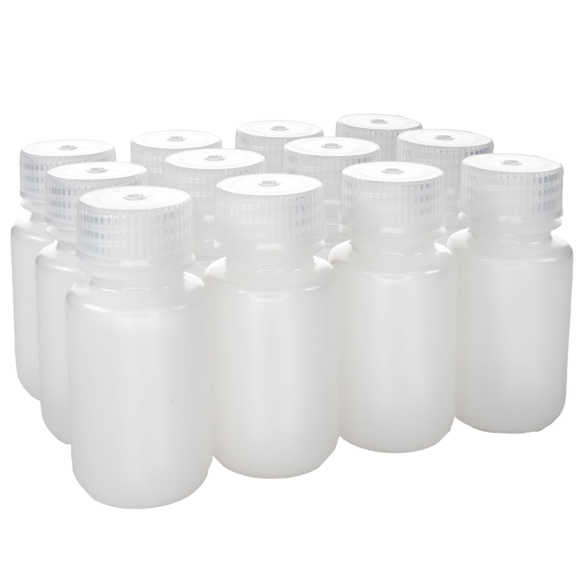 12-Pack Translucent Wide Mouth HDPE Reagent Bottles with PP Caps, 60mL, -100 to 120°C