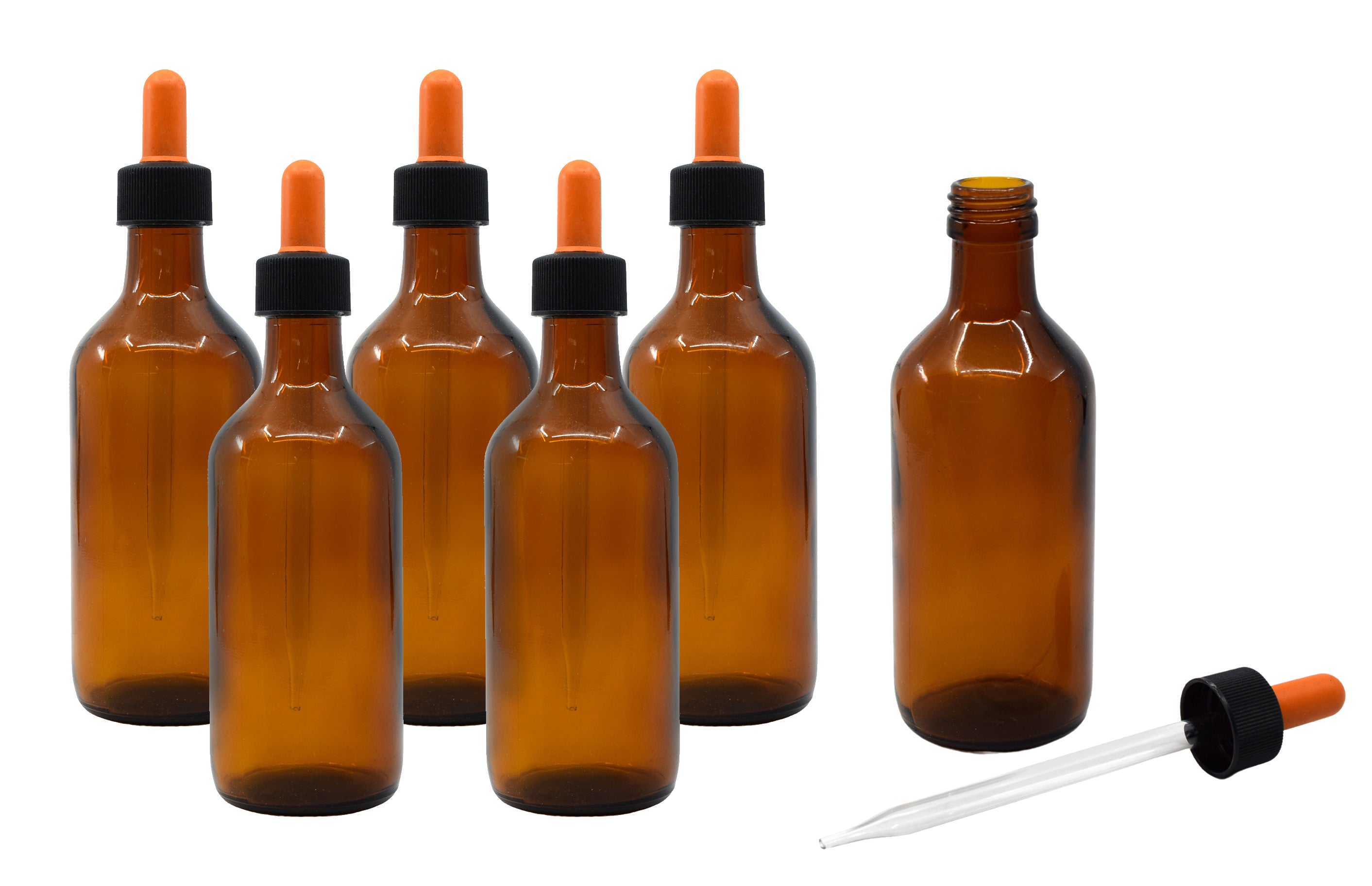Amber Soda Lime Glass Dropping Bottle with Screw Cap, 6-Pack