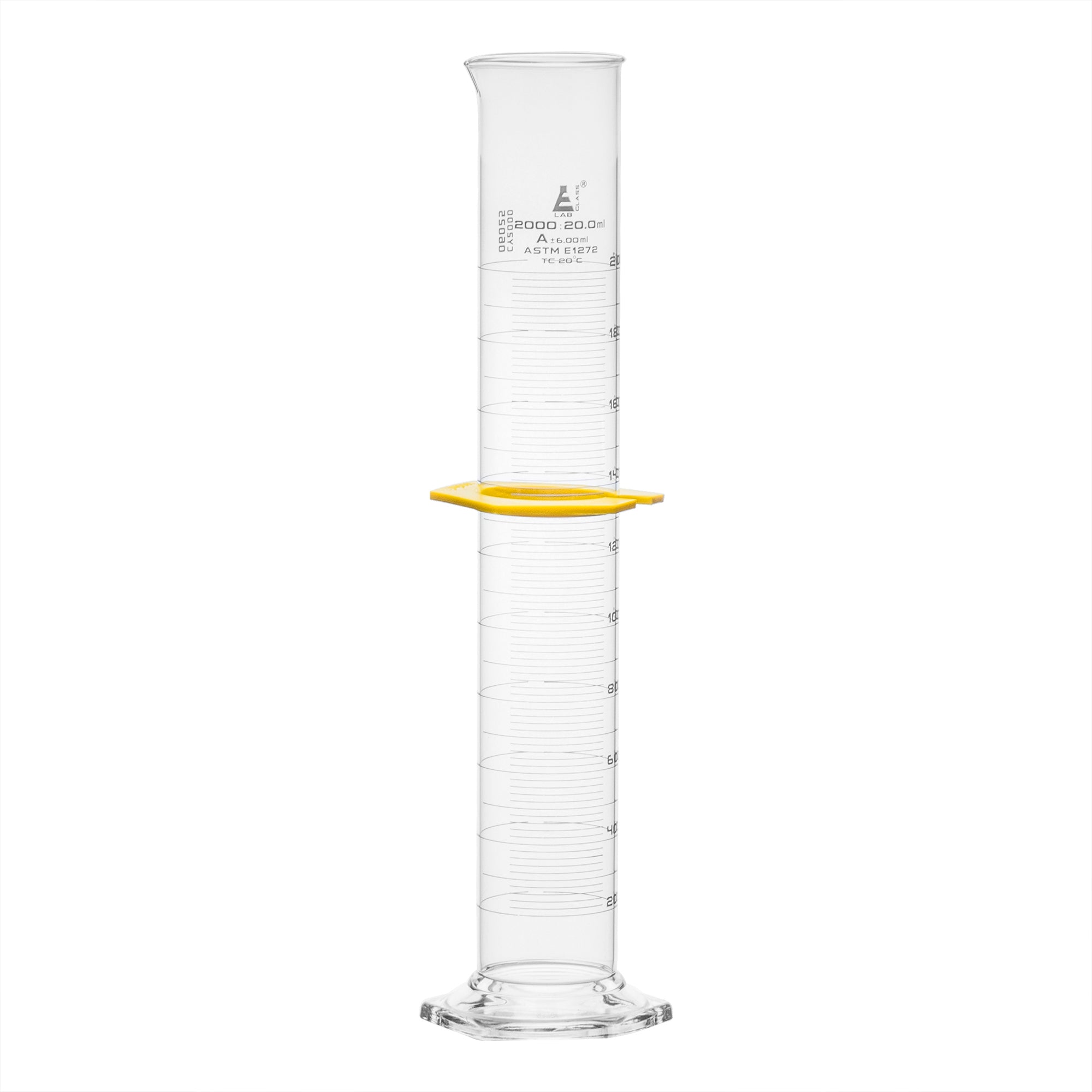 Class A Borosilicate Glass Graduated Cylinder with Protective Collar, White Graduations