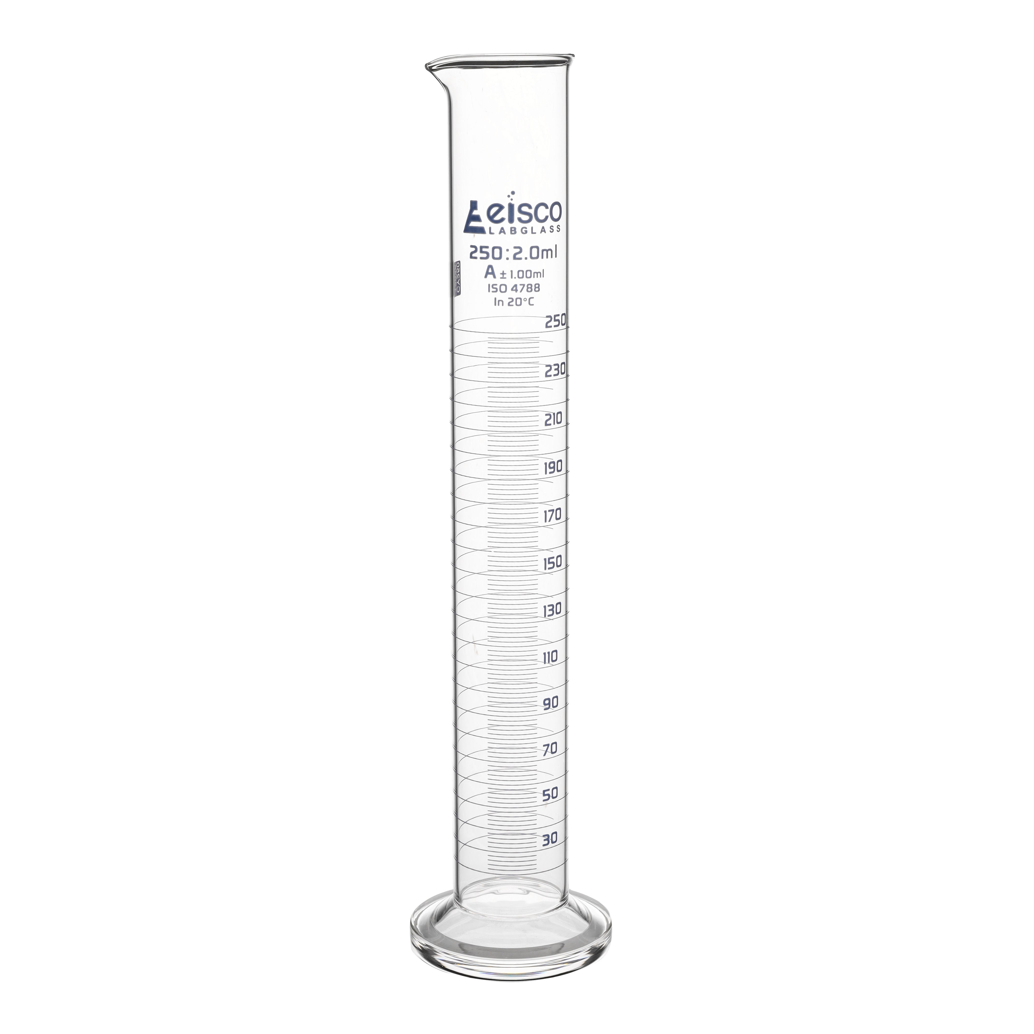 Class A Borosilicate Glass Graduated Cylinder with Round Base, Blue Graduations