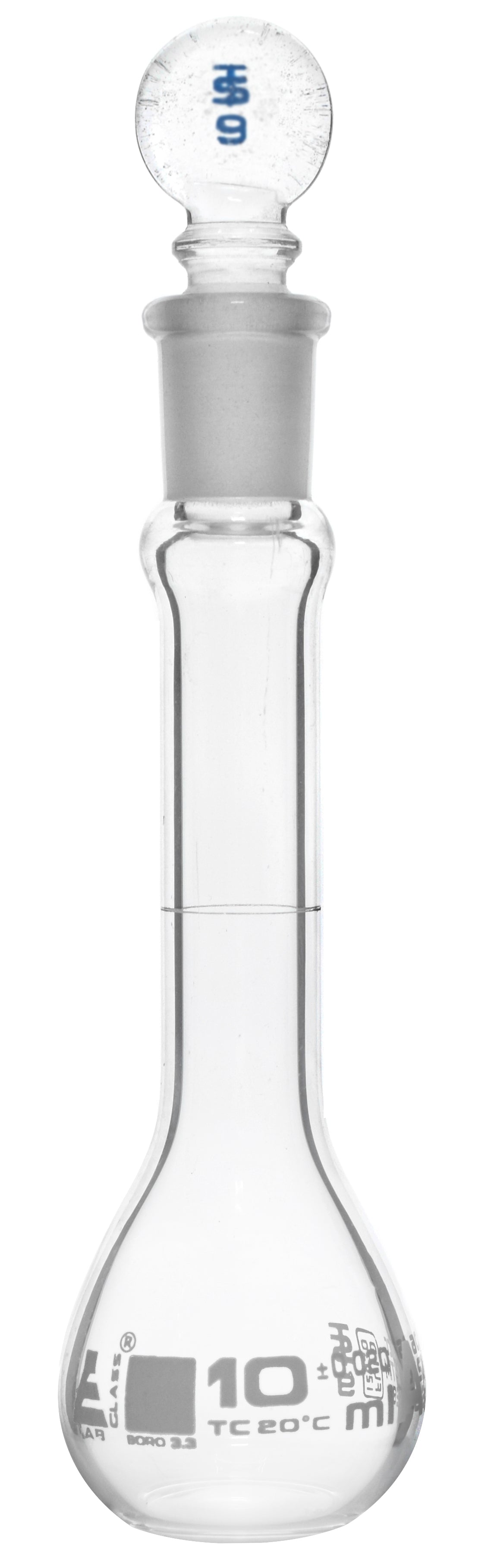 ASTM Class A Borosilicate Glass Volumetric Flask with Glass Stopper, White Graduations