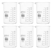 ASTM Low Form Borosilicate Glass Beaker with Dual Scale, 6-Pack