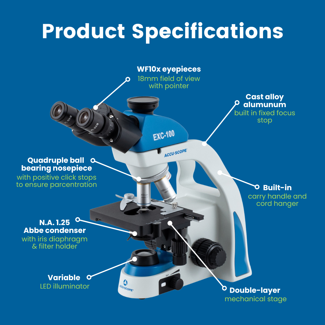 Accu-Scope Trinocular Compound Microscope, EXC-103, 40-1000X with LED