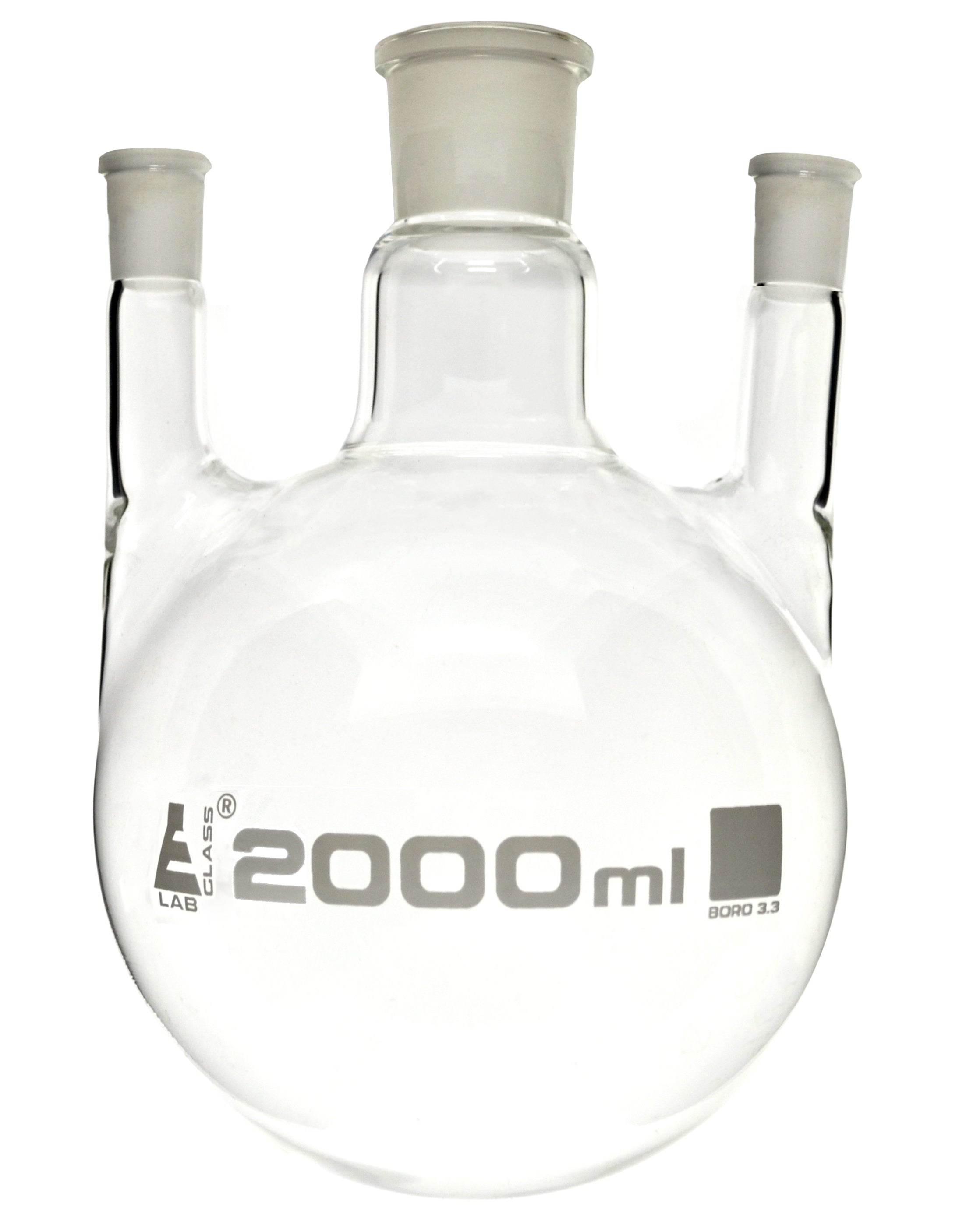 Round Bottom Three-Parallel-Neck Borosilicate Glass Distillation Flask