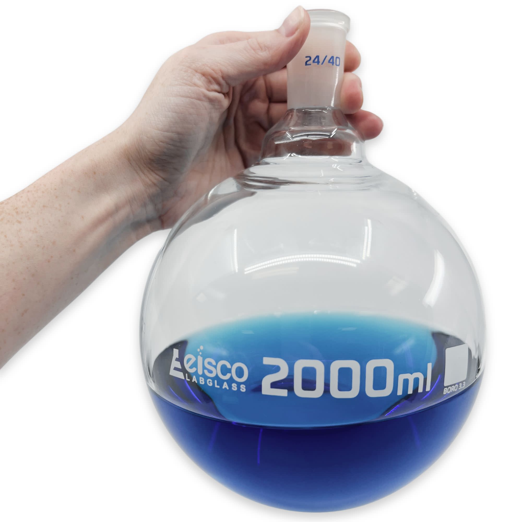 Flat Bottom Borosilicate Glass Boiling Flask with 24/40 Ground Joint, 2000mL