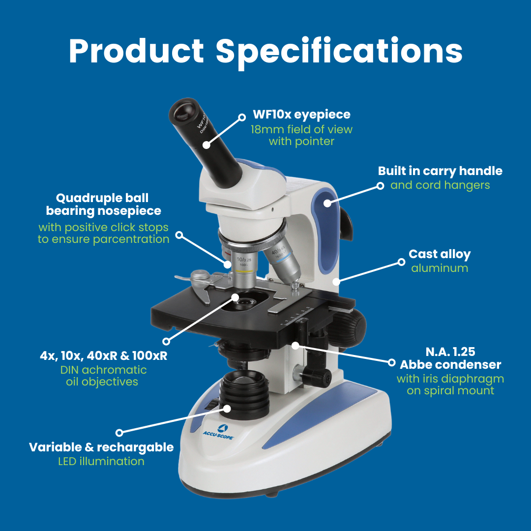 Accu-Scope Monocular Student Compound Microscope, EXM-151, 40-1000X