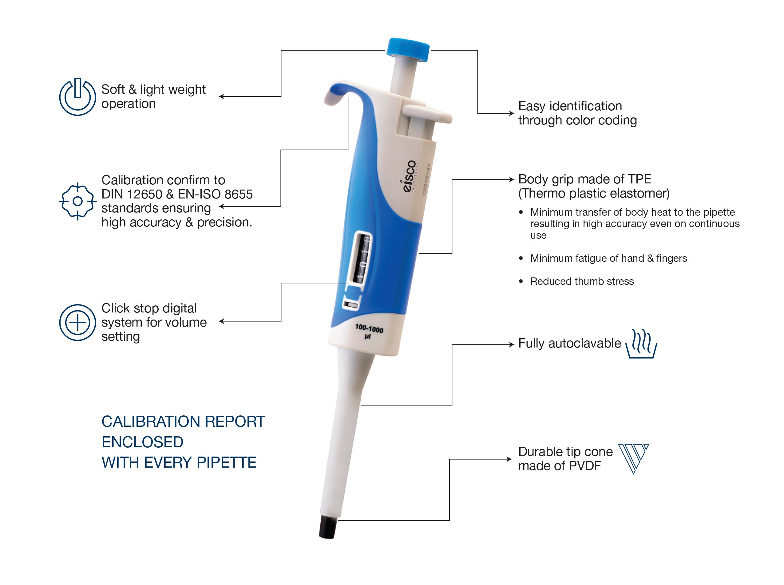 Variable Volume Autoclavable Micropipette, 500-10000µL