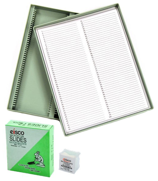 Microscope Slide Kit with 72 Slides, 100 Cover Slips, and Storage Container