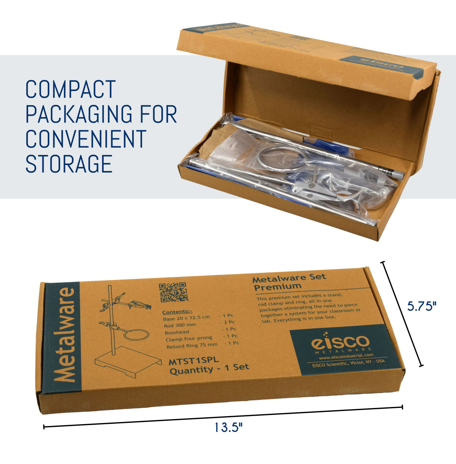 Upgraded 4-Piece Rectangular Retort Stand Set with 2-Piece Rod and 4-Prong Cork-Lined Clamp