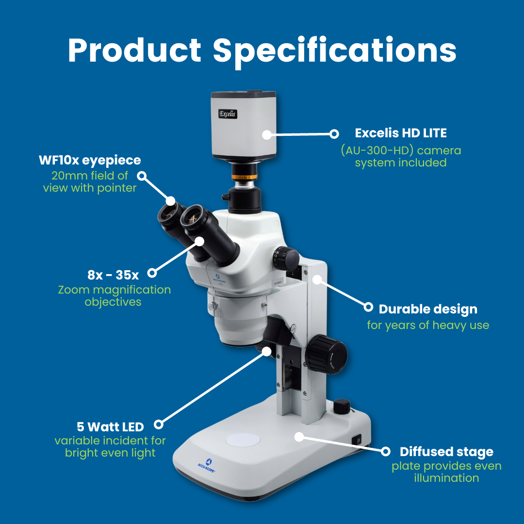 Digital Stereo Microscope, 3079-HD, 8-35X with 1080p Camera