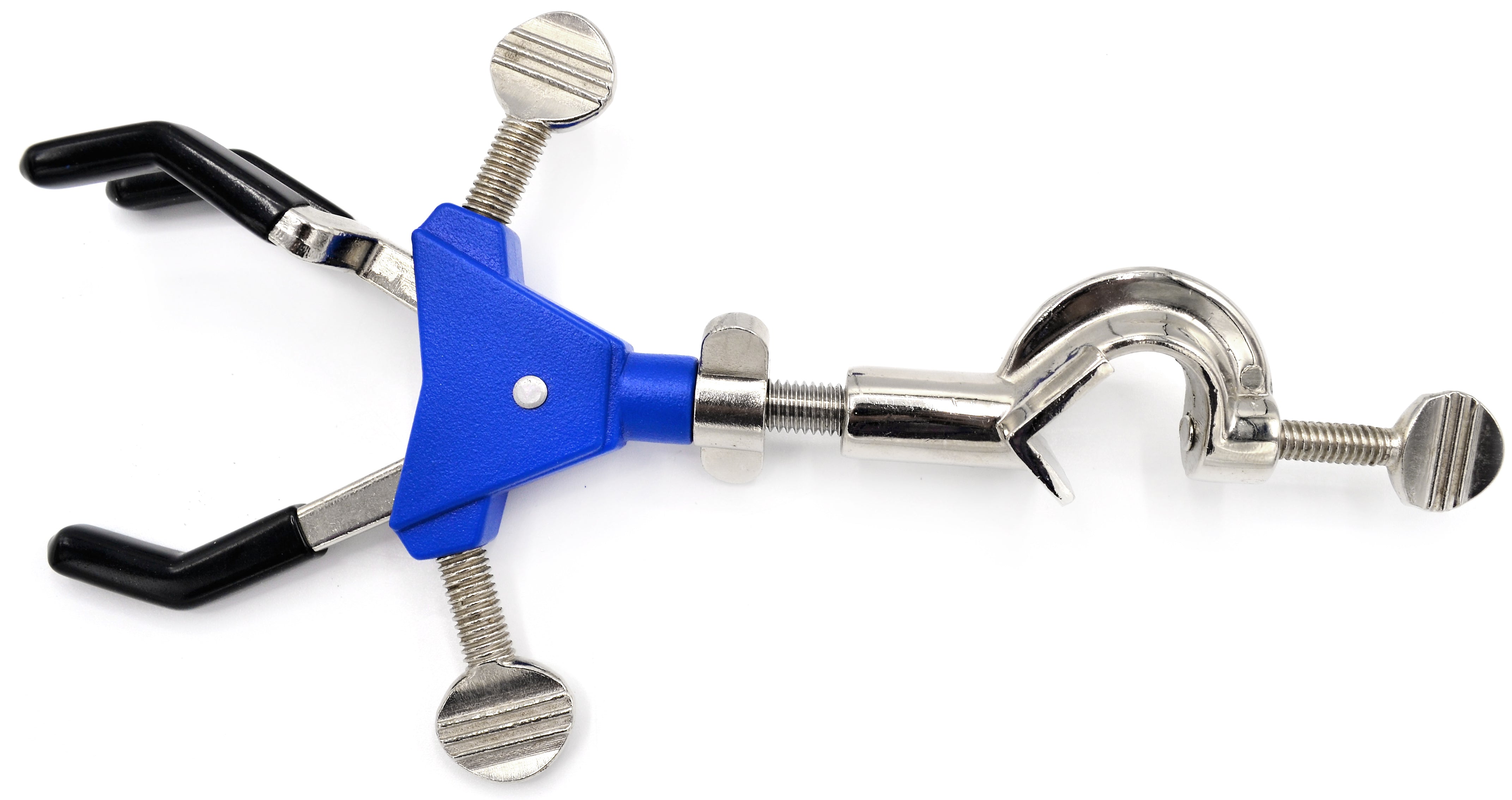 3-Finger Vinyl-Coated Dual-Adjustable Extension Clamp with Swivel Boss Head, 2.3" Max