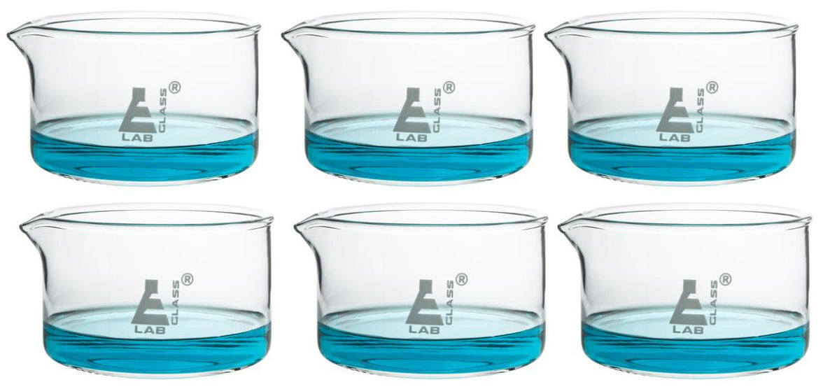 6-Pack Flat Bottom Crystallizing Dishes with Spout, 70 x 40mm, 100mL, Borosilicate Glass