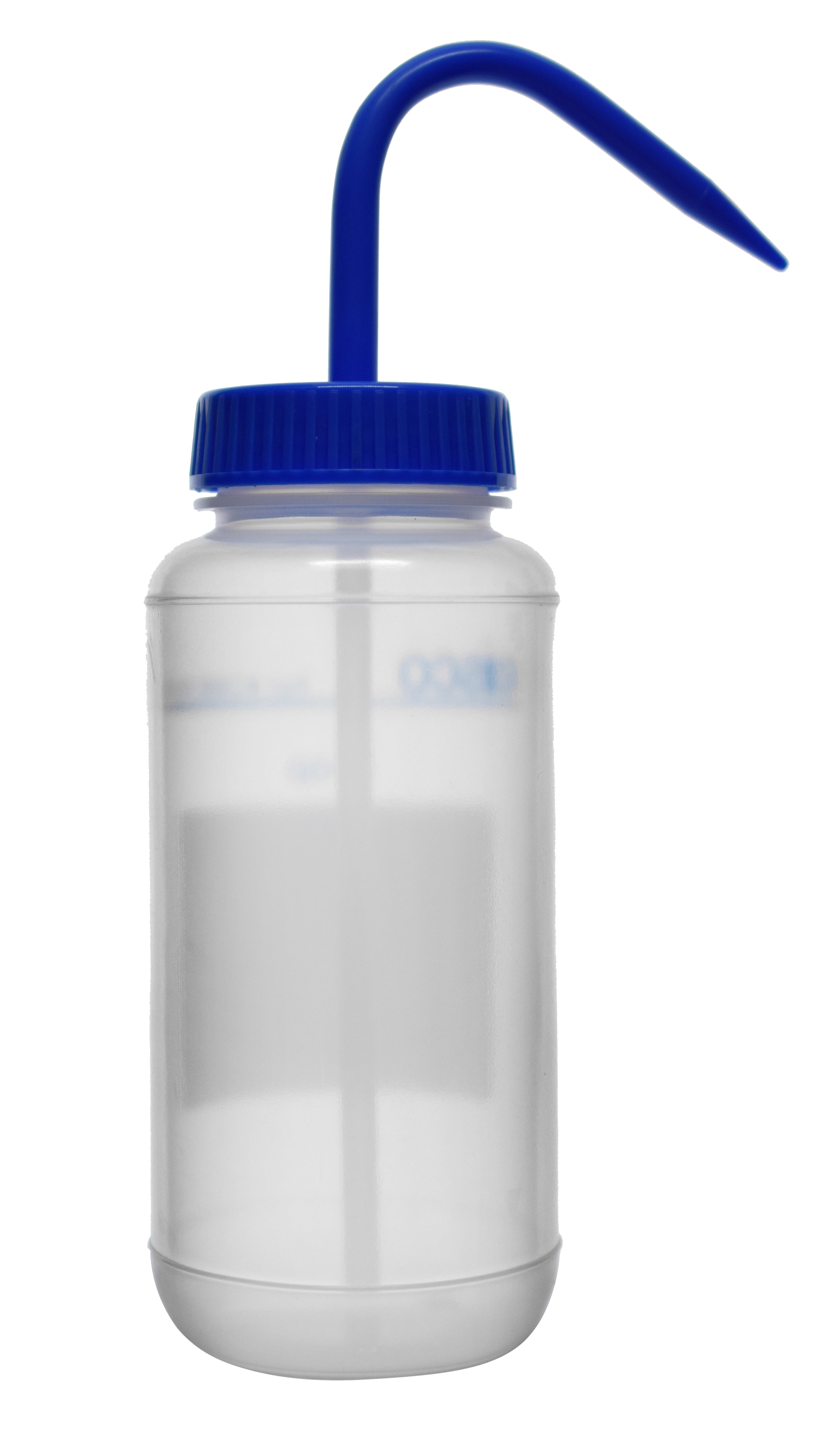 Self-Venting Wide Mouth LDPE Soap Wash Bottle with Blank Label and Blue Cap, 500mL