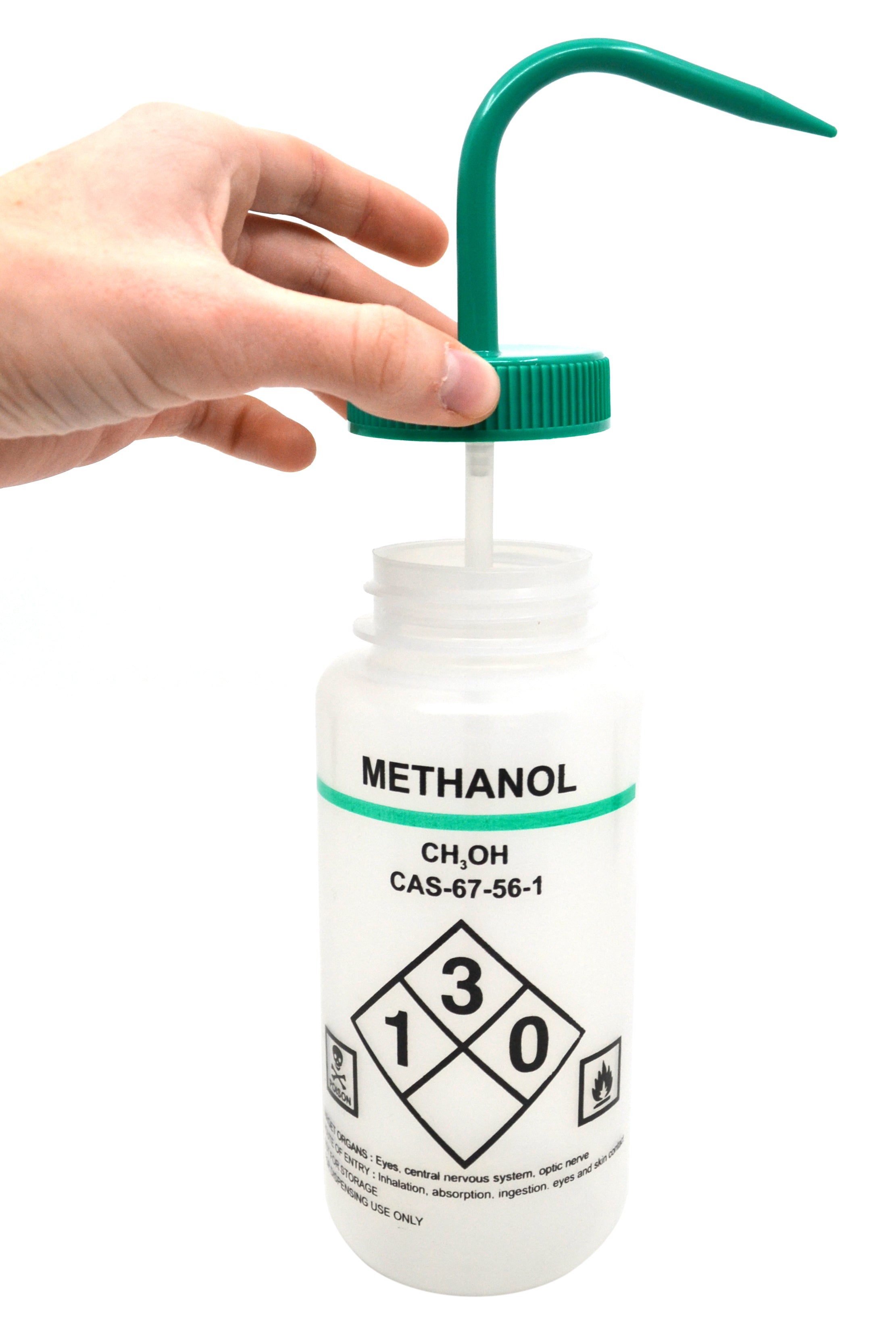 Green Color-Coded Self-Venting LDPE Methanol Wash Bottle, 500mL