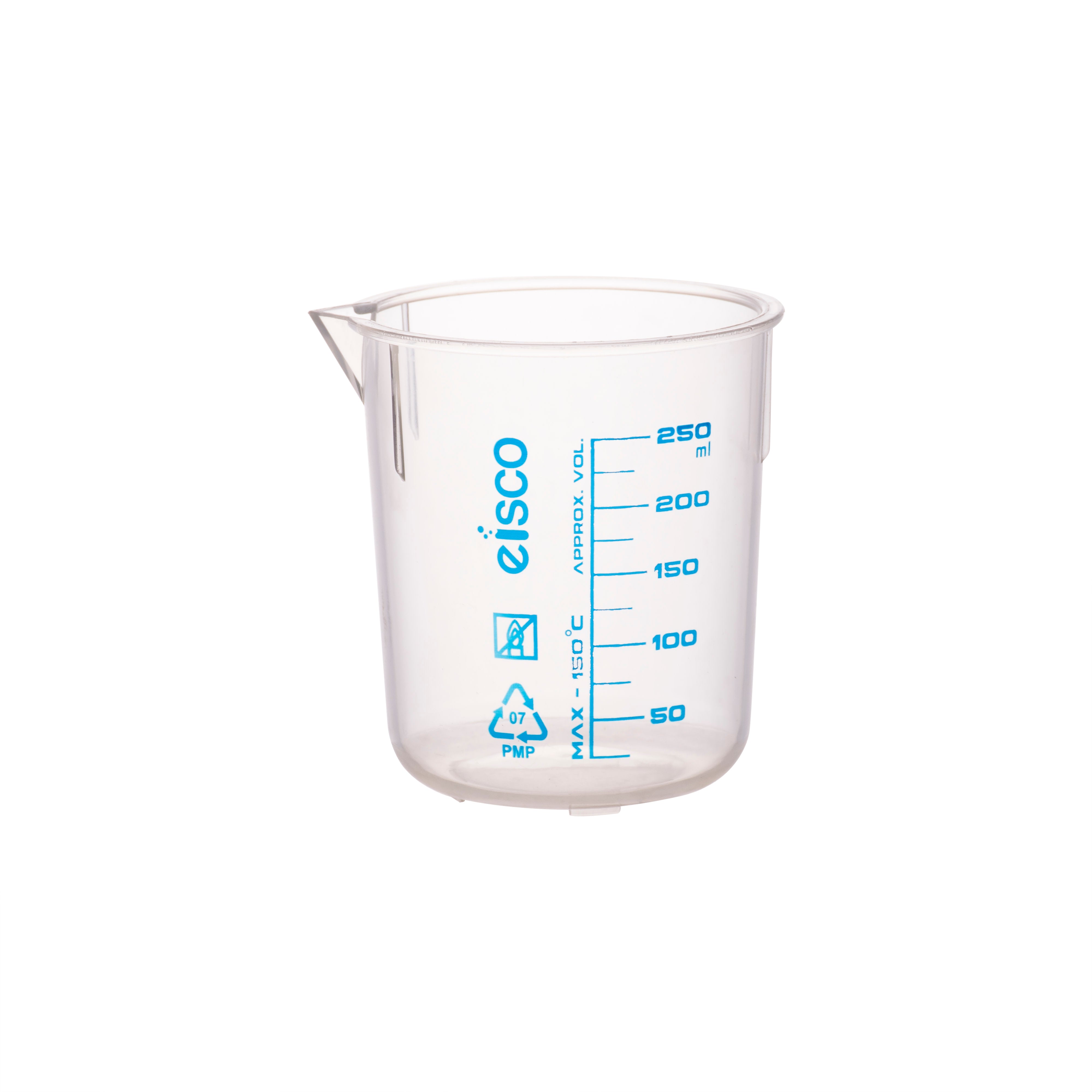 TPX PMP Plastic Beaker with Spout and Blue Printed Graduations, 250mL