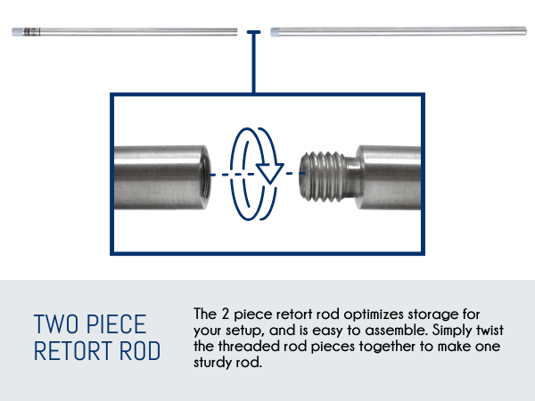Upgraded 4-Piece Rectangular Retort Stand Set with 2-Piece Rod and 4-Prong Cork-Lined Clamp