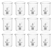 12-Pack Low Form Beakers with Spout, 10mL, Ungraduated, Borosilicate 3.3 Glass