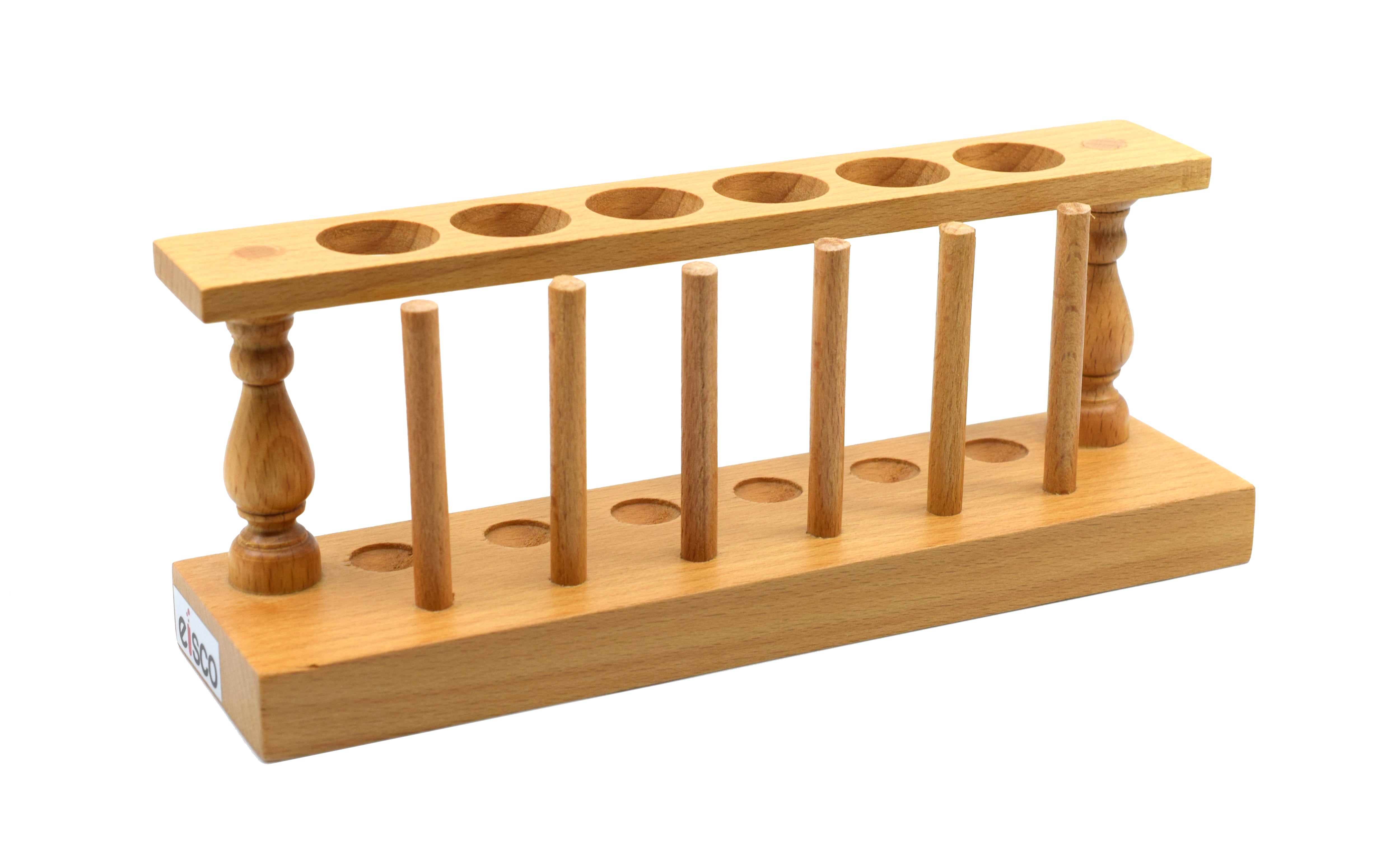 6-Tube Wooden Test Tube Rack with Draining Pins, 9.75" Wide