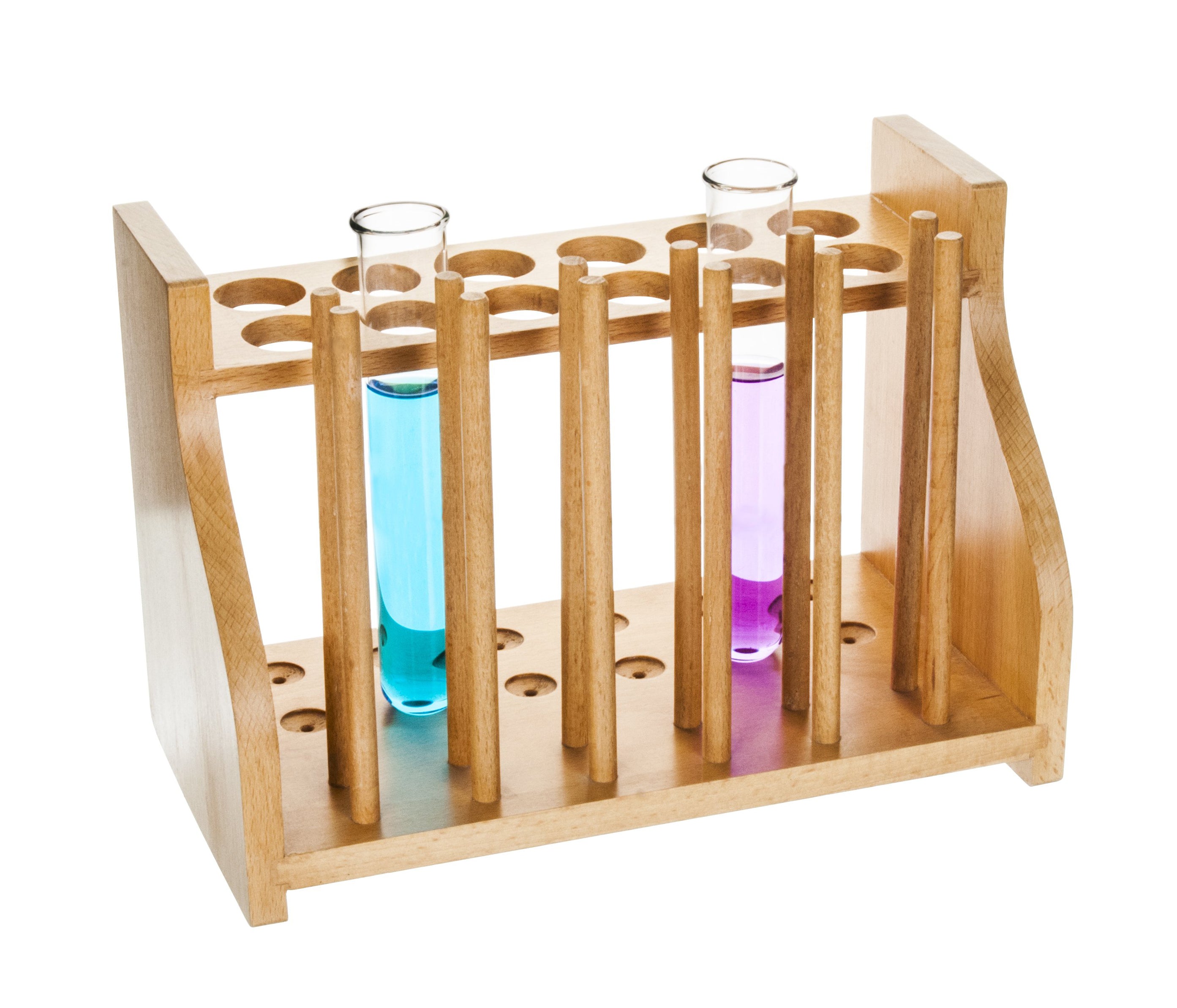 12-Tube Premium Wooden Test Tube Rack with Draining Pins, 9.3" Wide