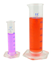 Class B Squat Form Borosilicate Glass Graduated Cylinder with Blue Graduations