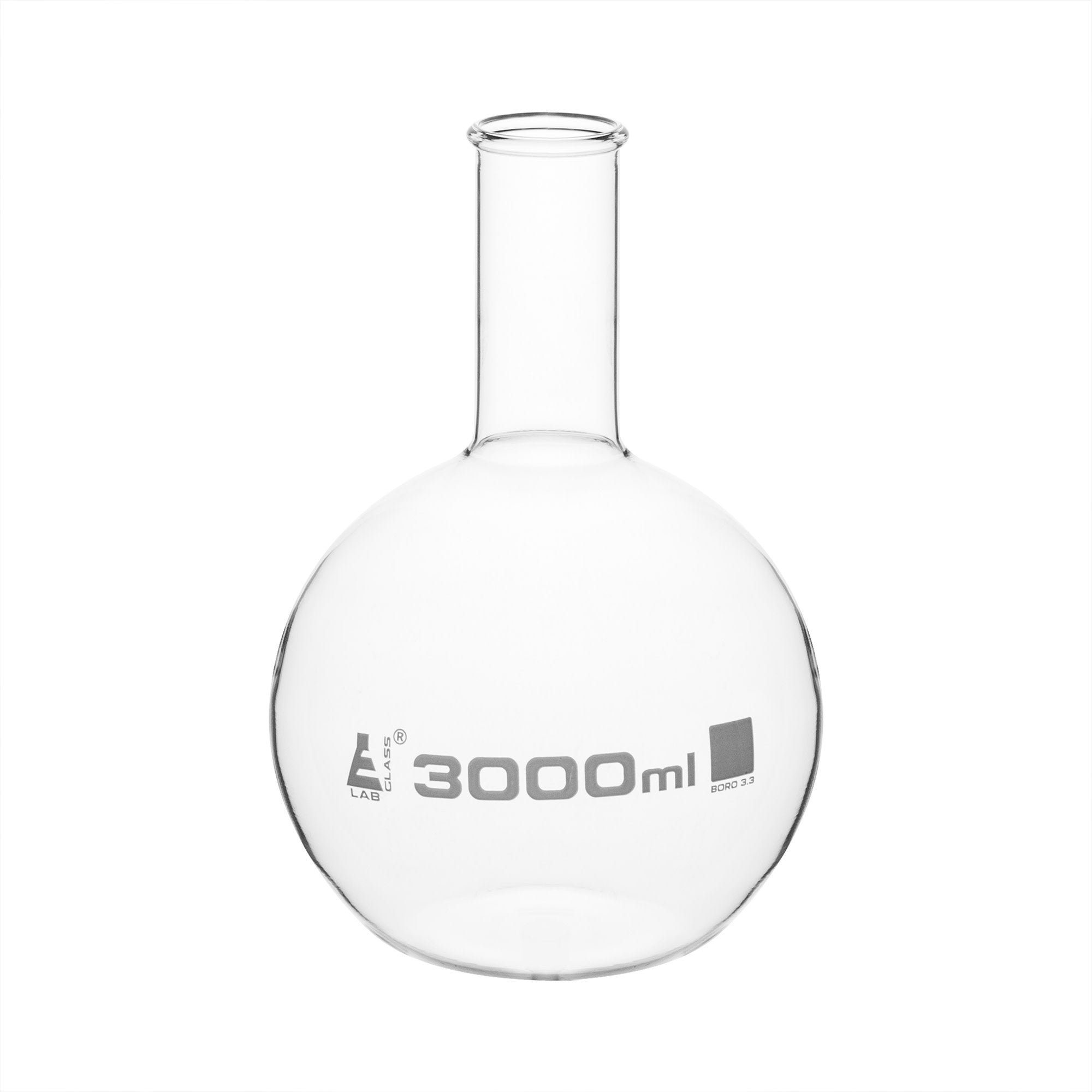Flat Bottom Narrow Neck Boiling Flask, Autoclavable, 3000mL, Borosilicate Glass