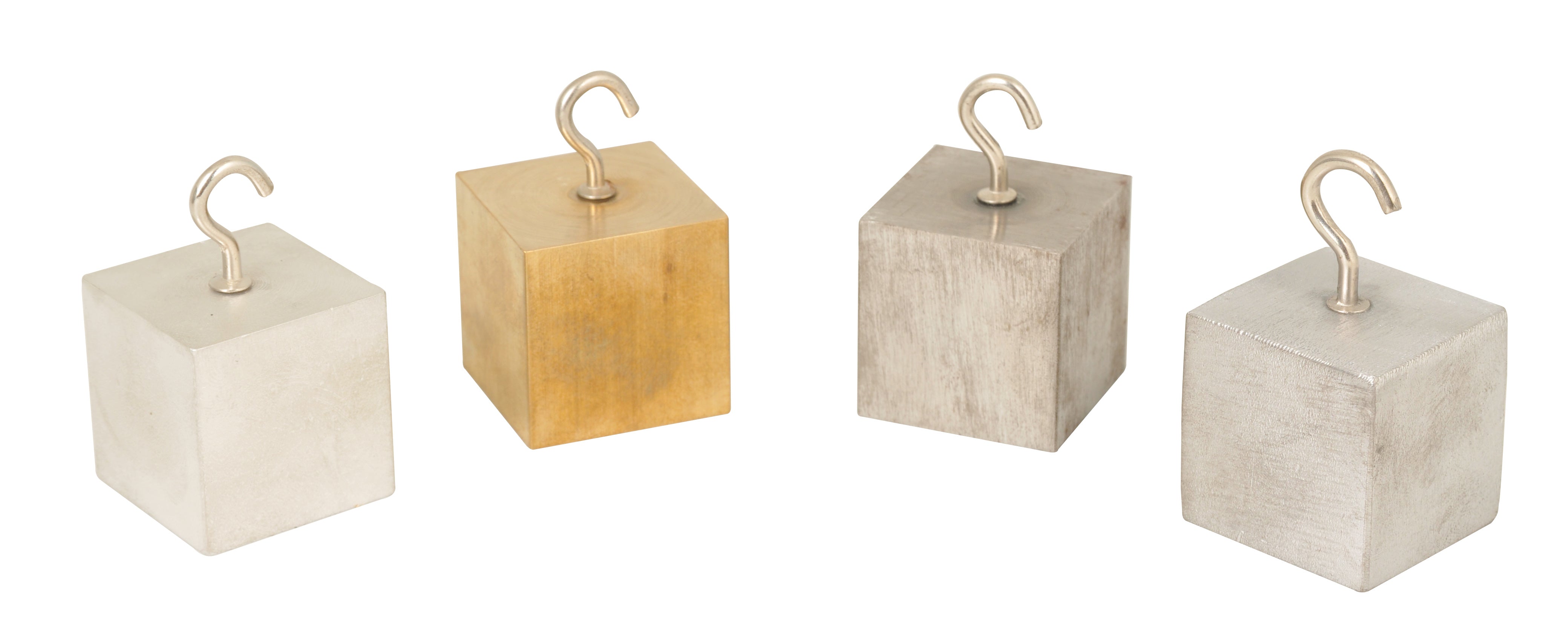 4-Metal Density Cubes Set with Hooks, 32mm (Brass, Lead, Aluminum, Steel)