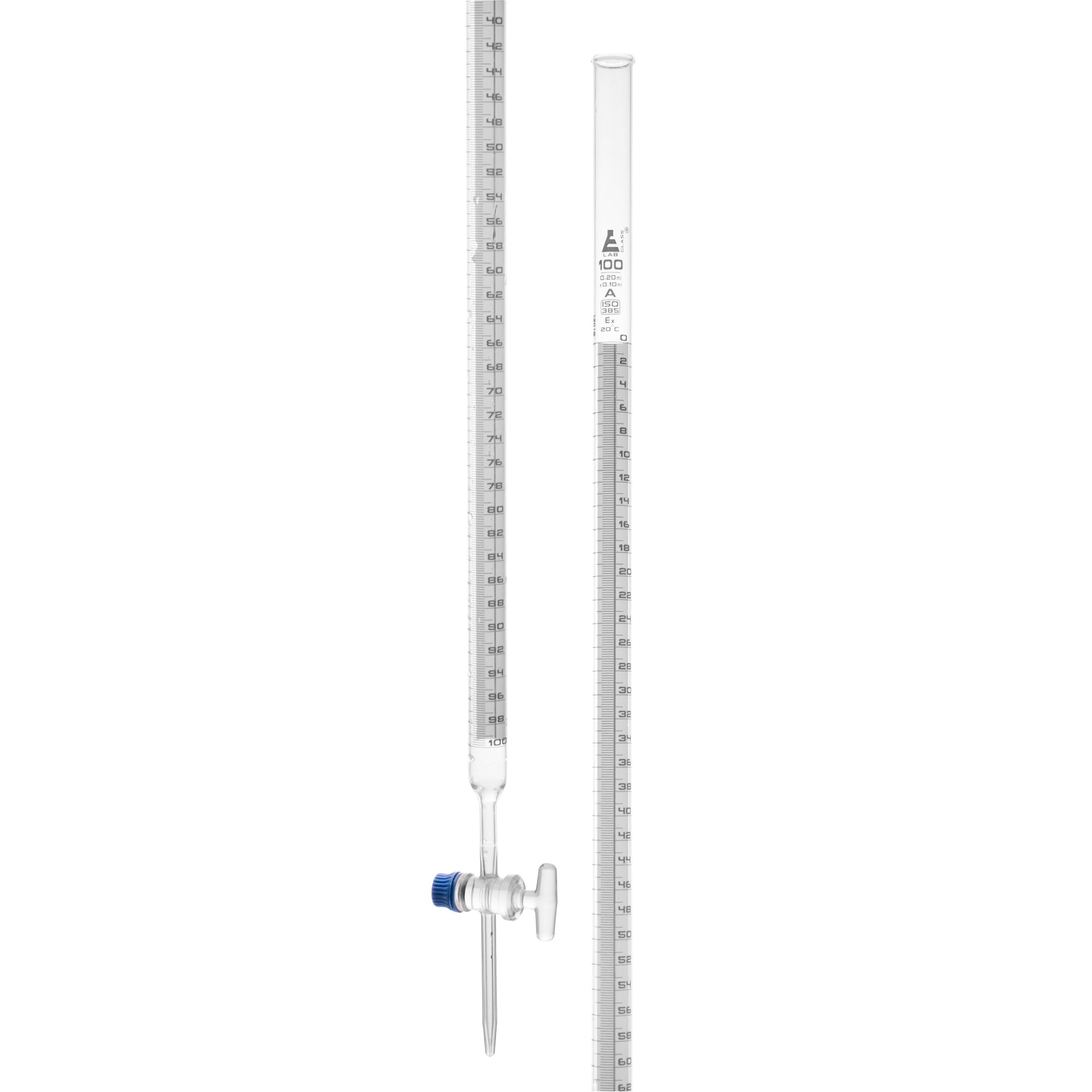 Class A Schellbach Borosilicate Glass Burette with Glass Stopcock, White Graduations