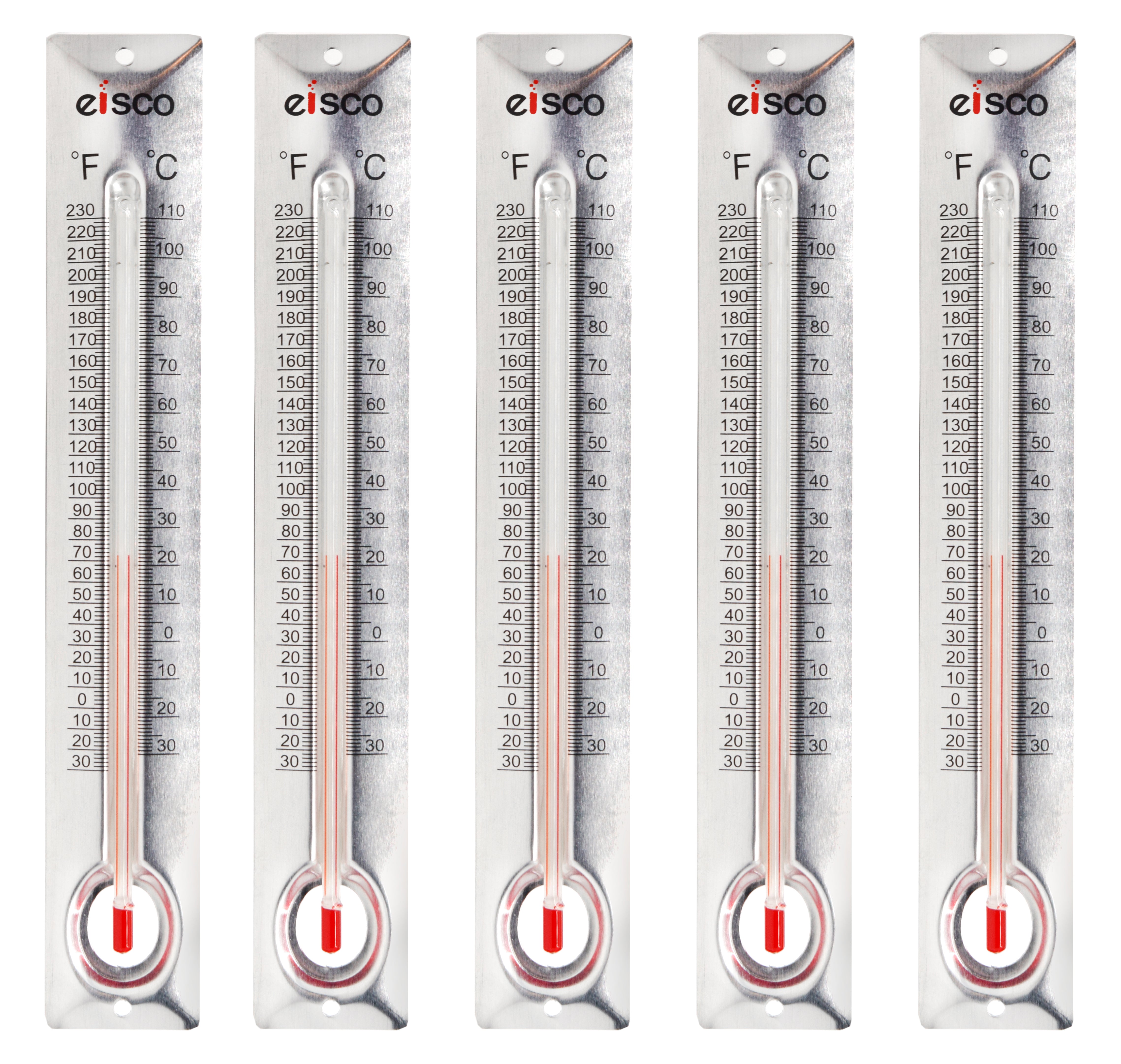 Aluminum-Backed Thermometer, -30 to 110°C, 6.5 x 1", 5-Pack