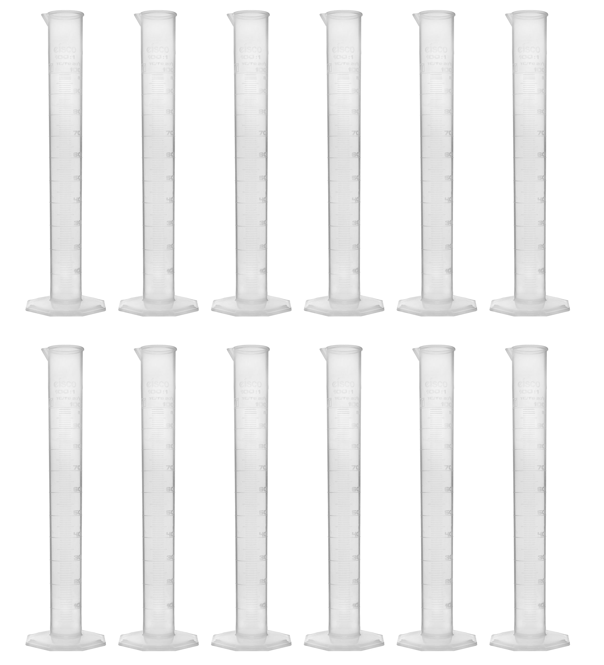 Polypropylene Graduated Cylinder, 100mL, Class B, 12-Pack