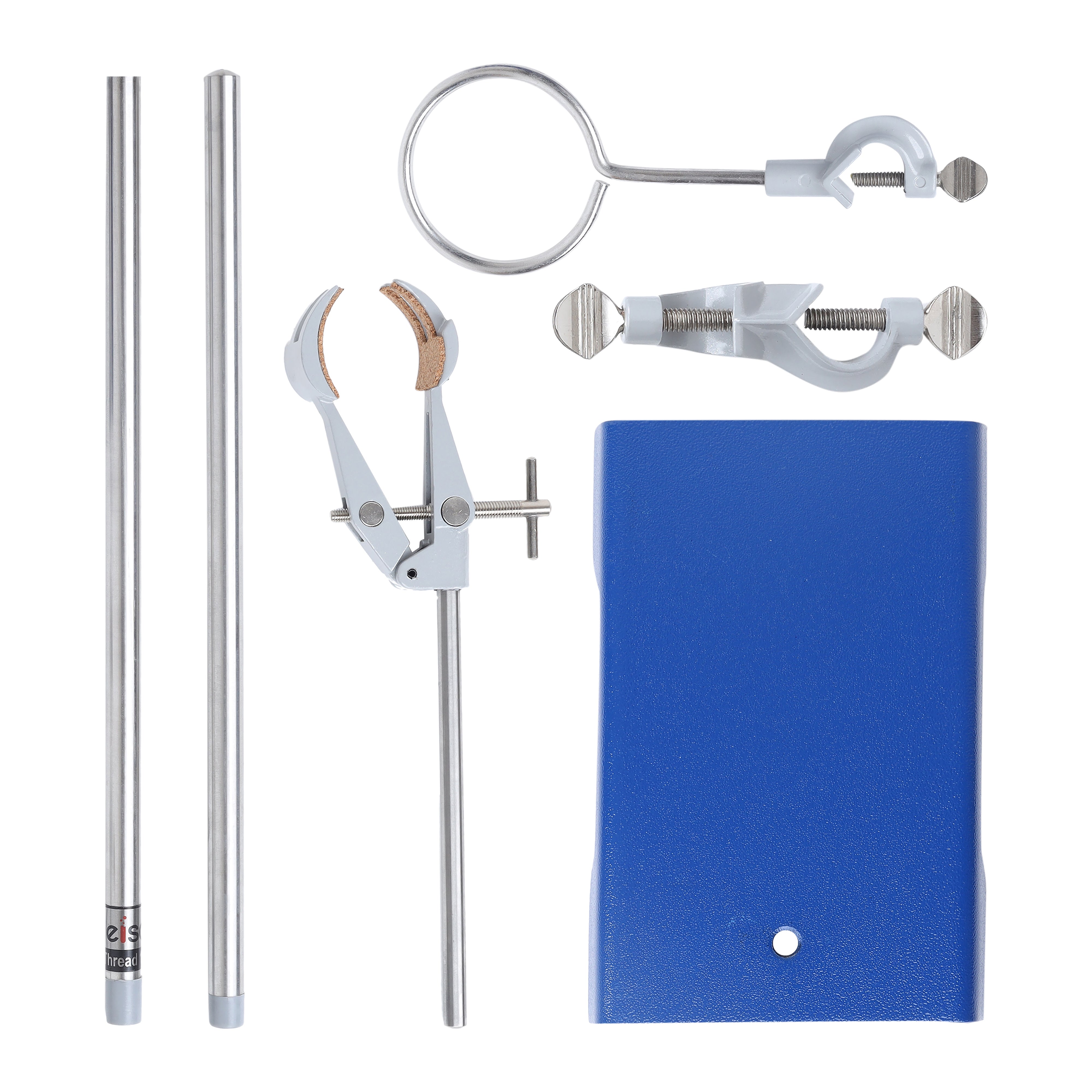Upgraded 4-Piece Rectangular Retort Stand Set with 2-Piece Rod and 4-Prong Cork-Lined Clamp