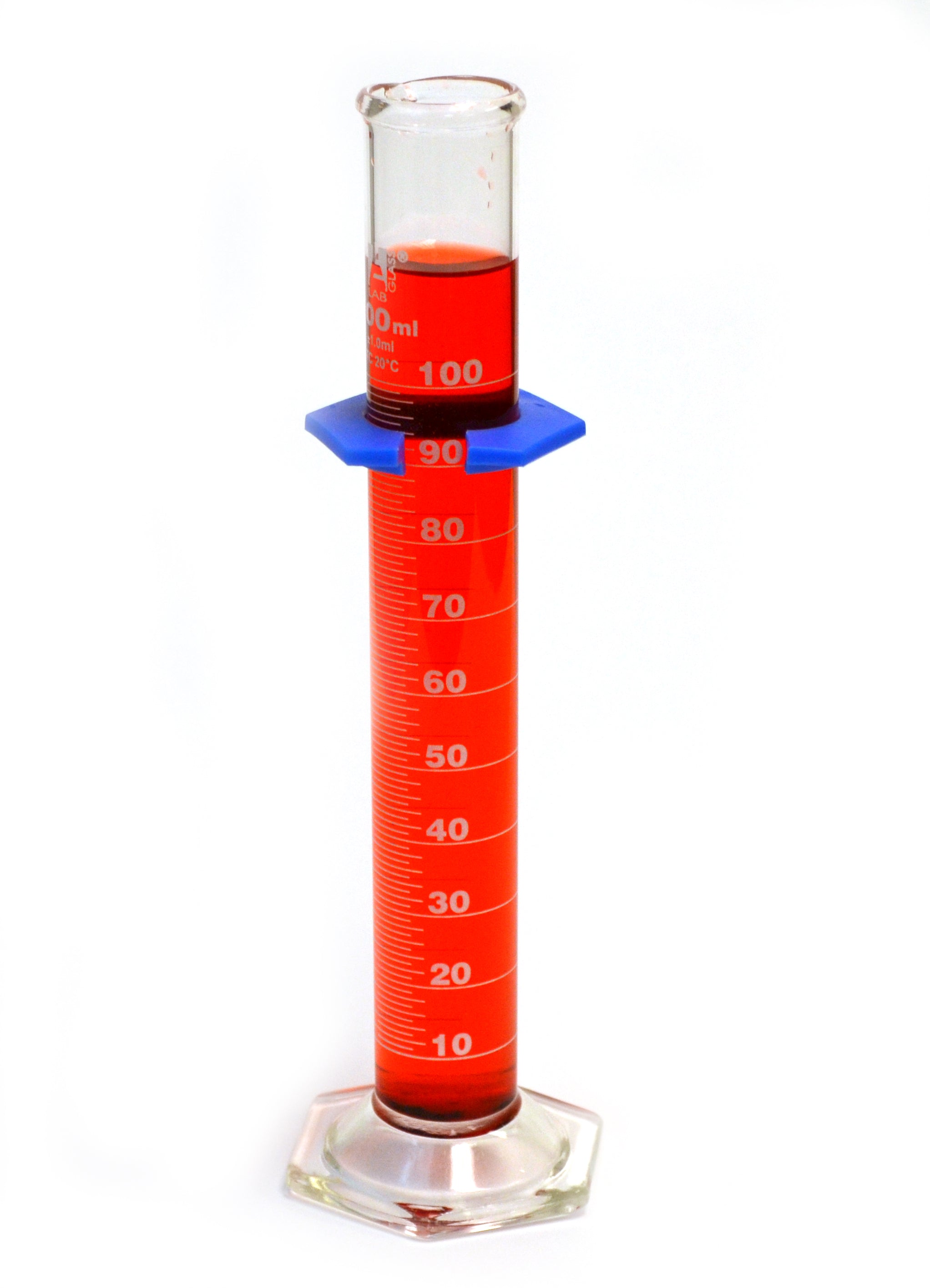 Graduated Cylinder with Hexagonal Base and Protective Guard, 100mL, White Graduations, Borosilicate Glass