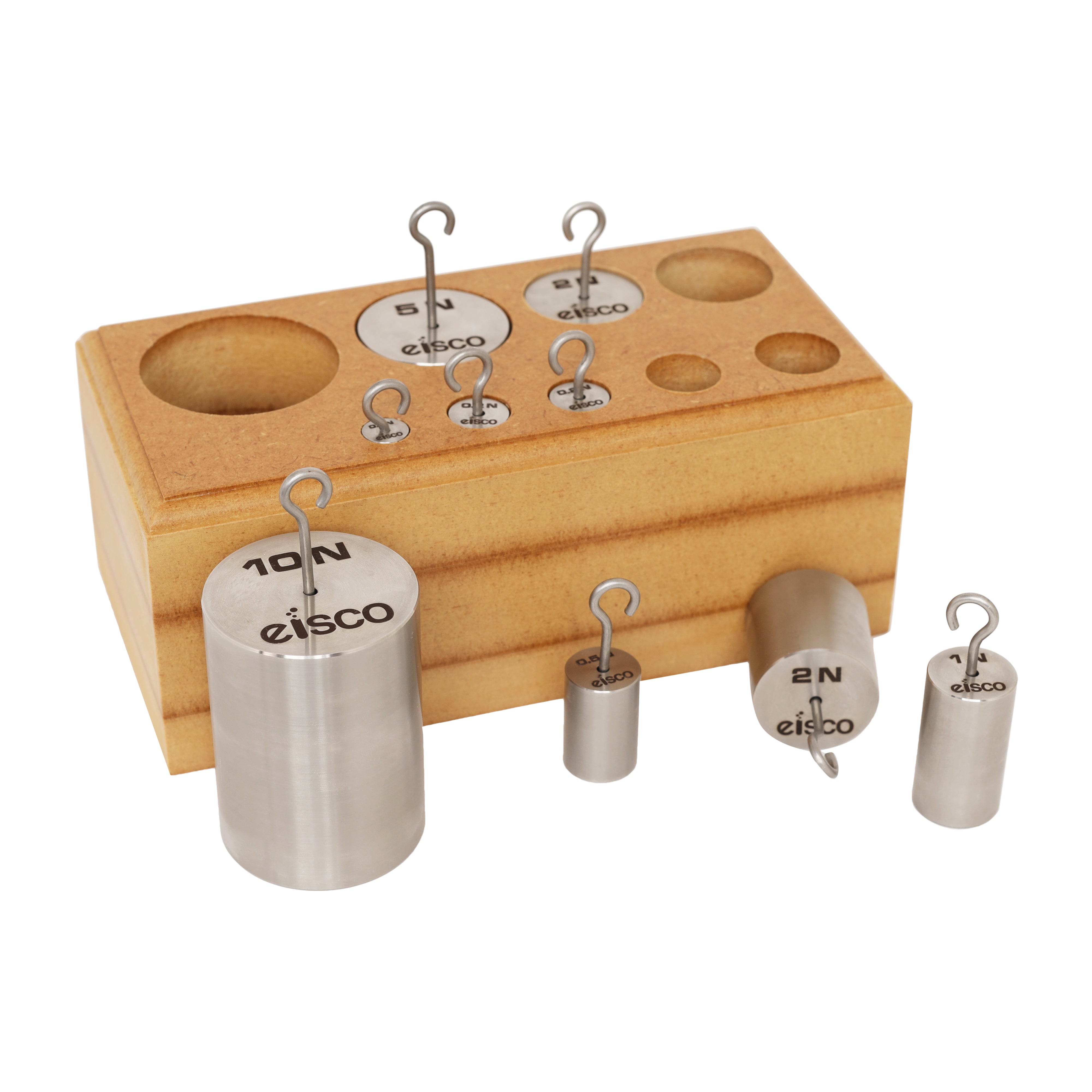 9-Piece Stainless Steel Hooked Weight Set in Newtons