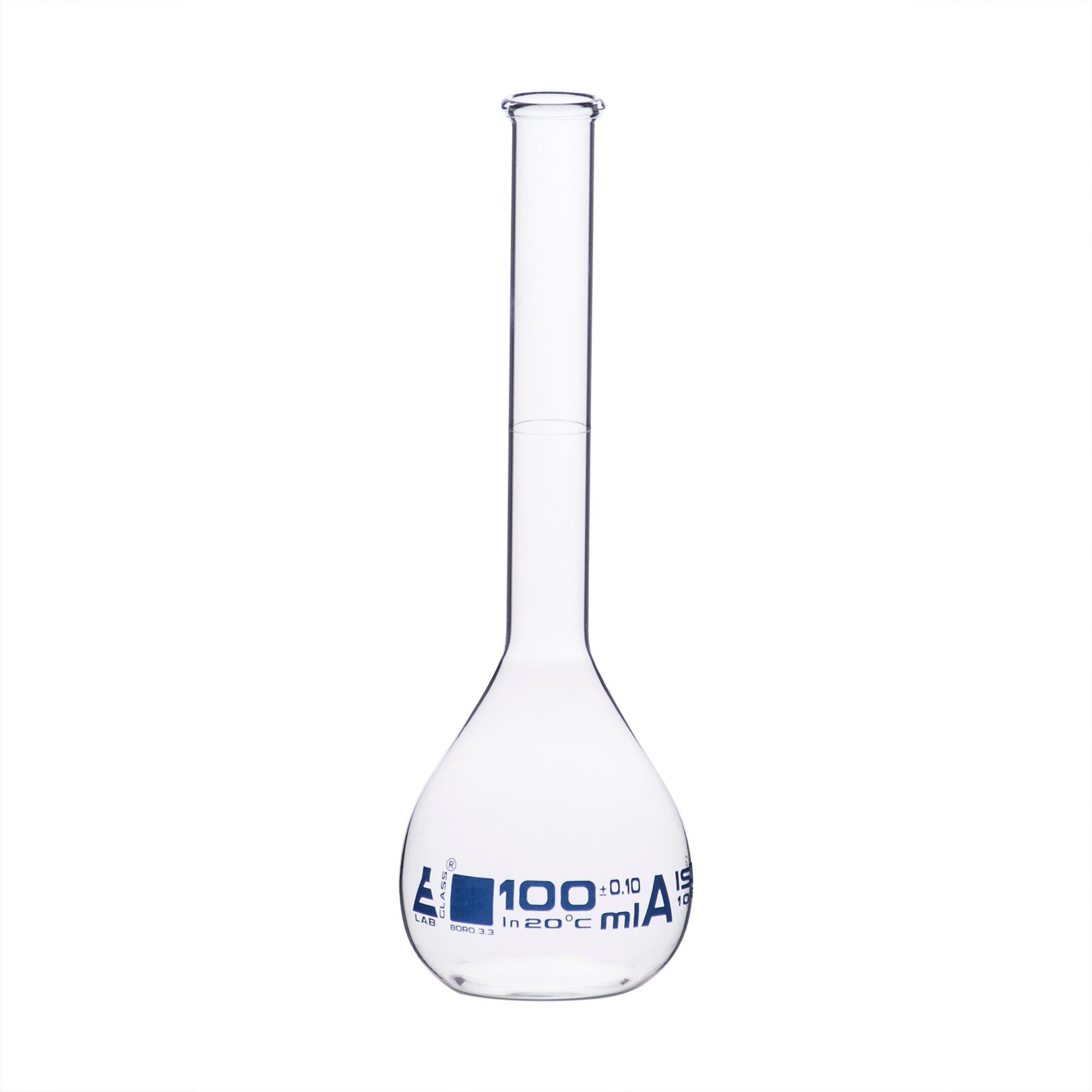 Class A Borosilicate Glass Volumetric Flask with Beaded Rim, White Graduations