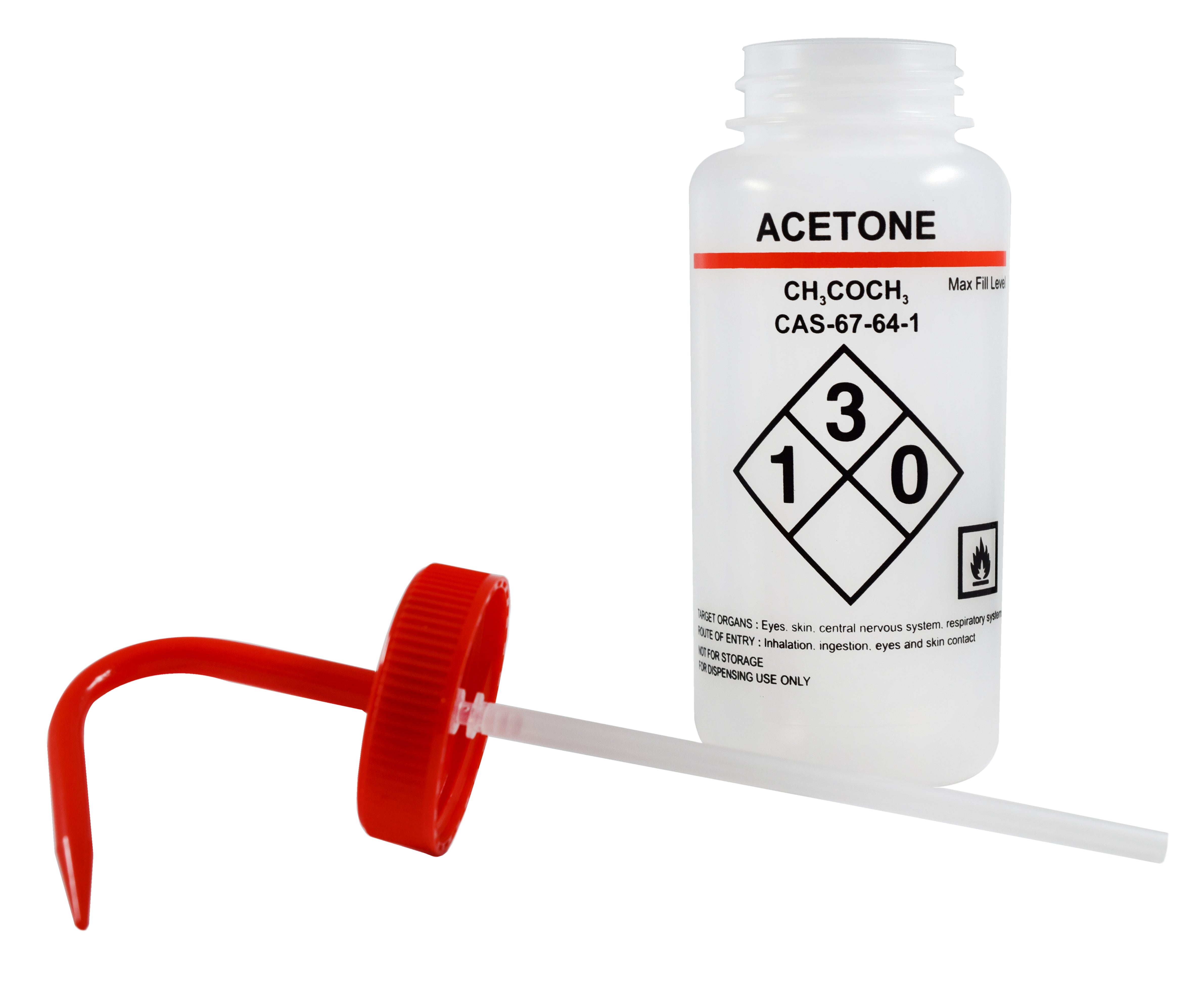 Red Color-Coded Self-Venting LDPE Acetone Wash Bottle, 500mL