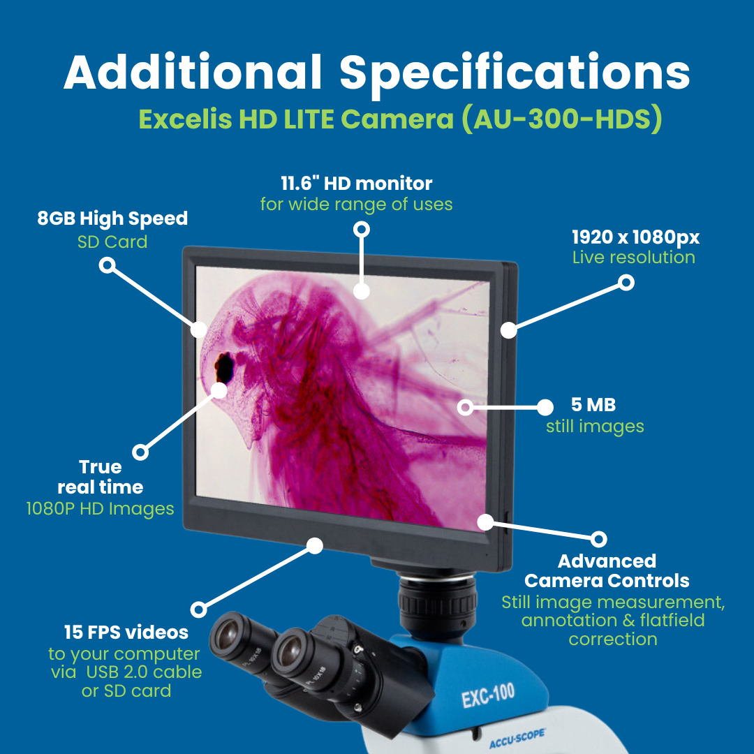Accu-Scope Digital Compound Microscope with HD Camera and 11.6" LCD, EXC-103-HDS, 40-1000X