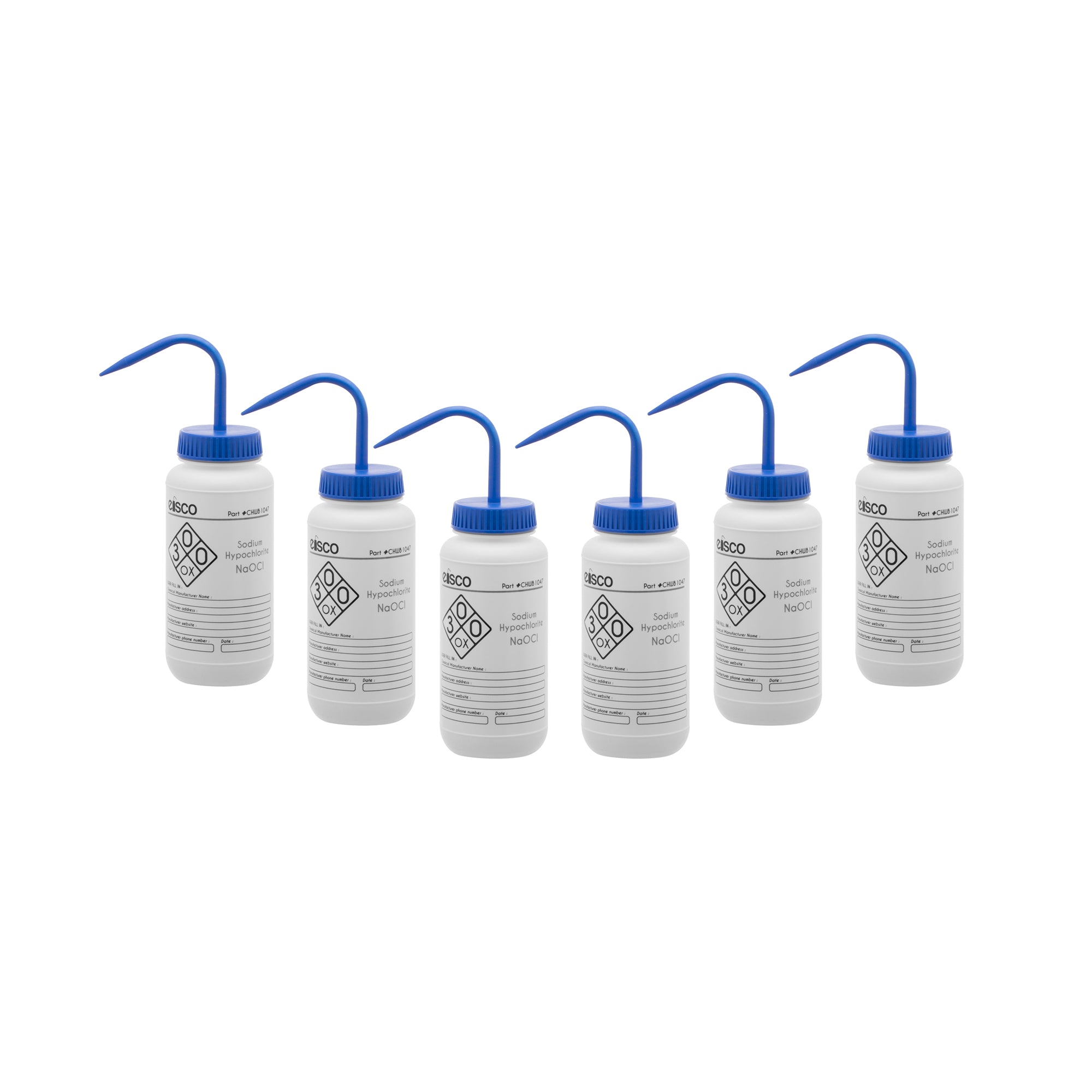 Sodium Hypochlorite (Bleach) Wash Bottle, LDPE, 2-Color Label, 500mL