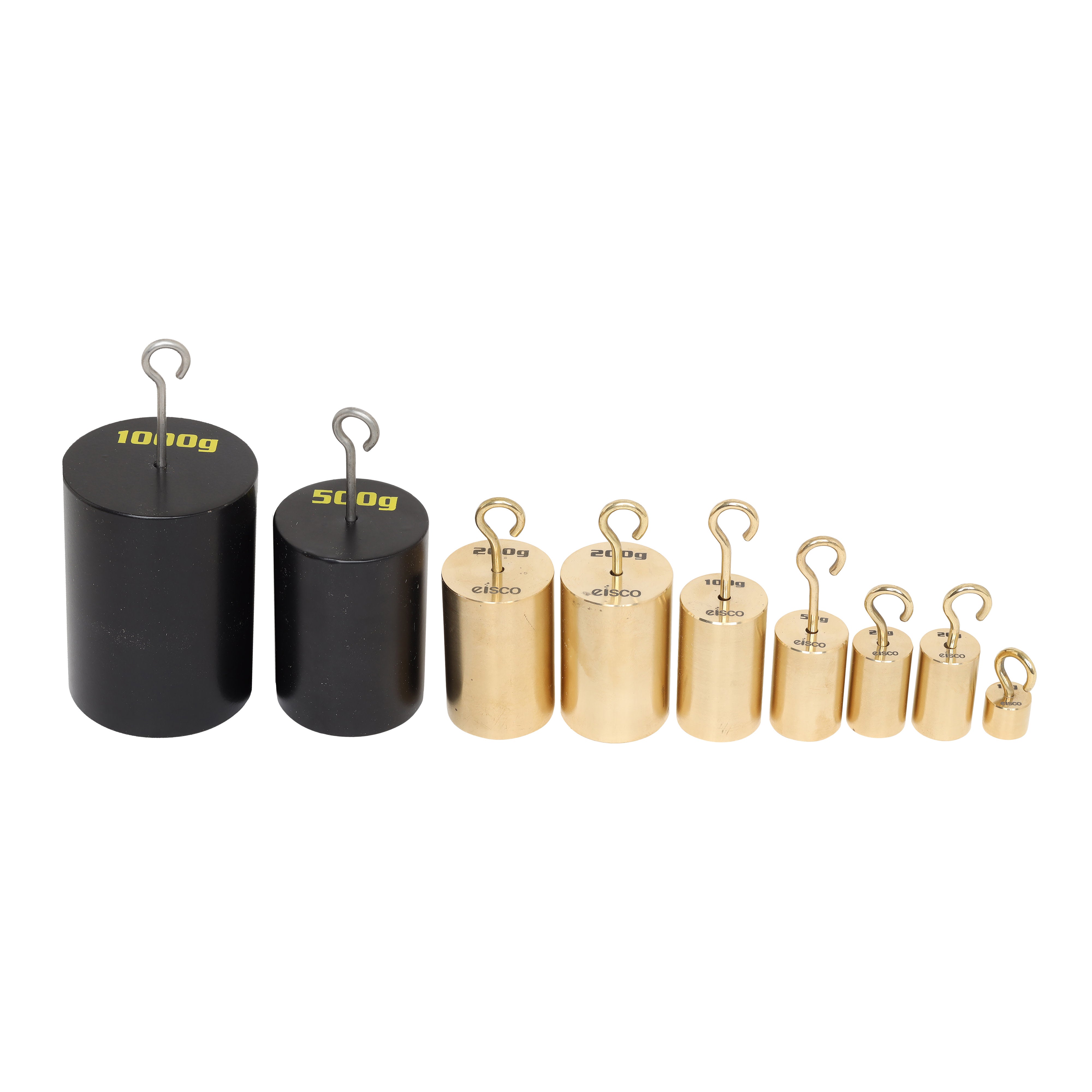 9-Piece Brass Hooked Weight Set, 10-1000g, with Wooden Block