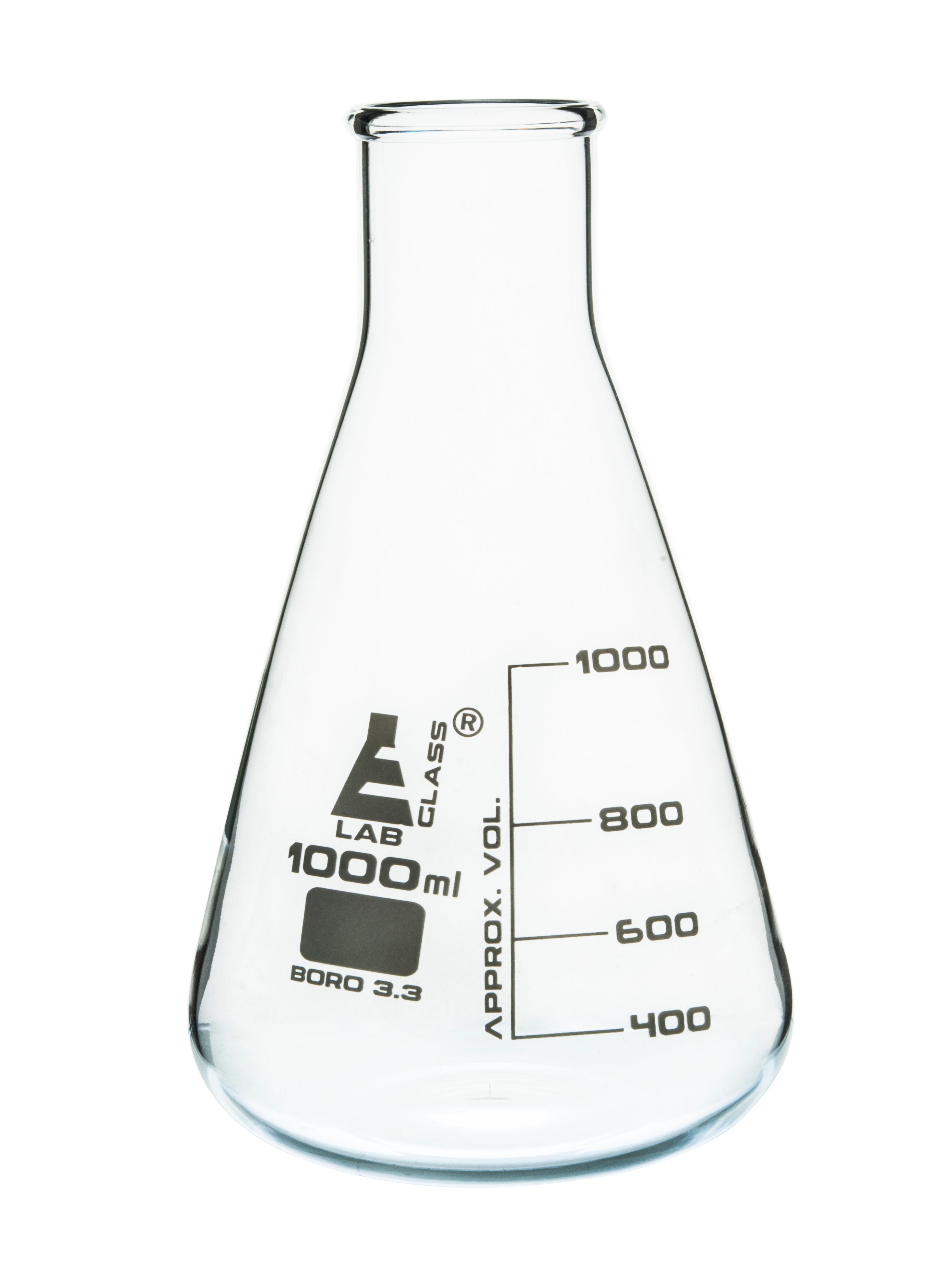 Wide Neck Borosilicate Glass Erlenmeyer Flask with White Graduations