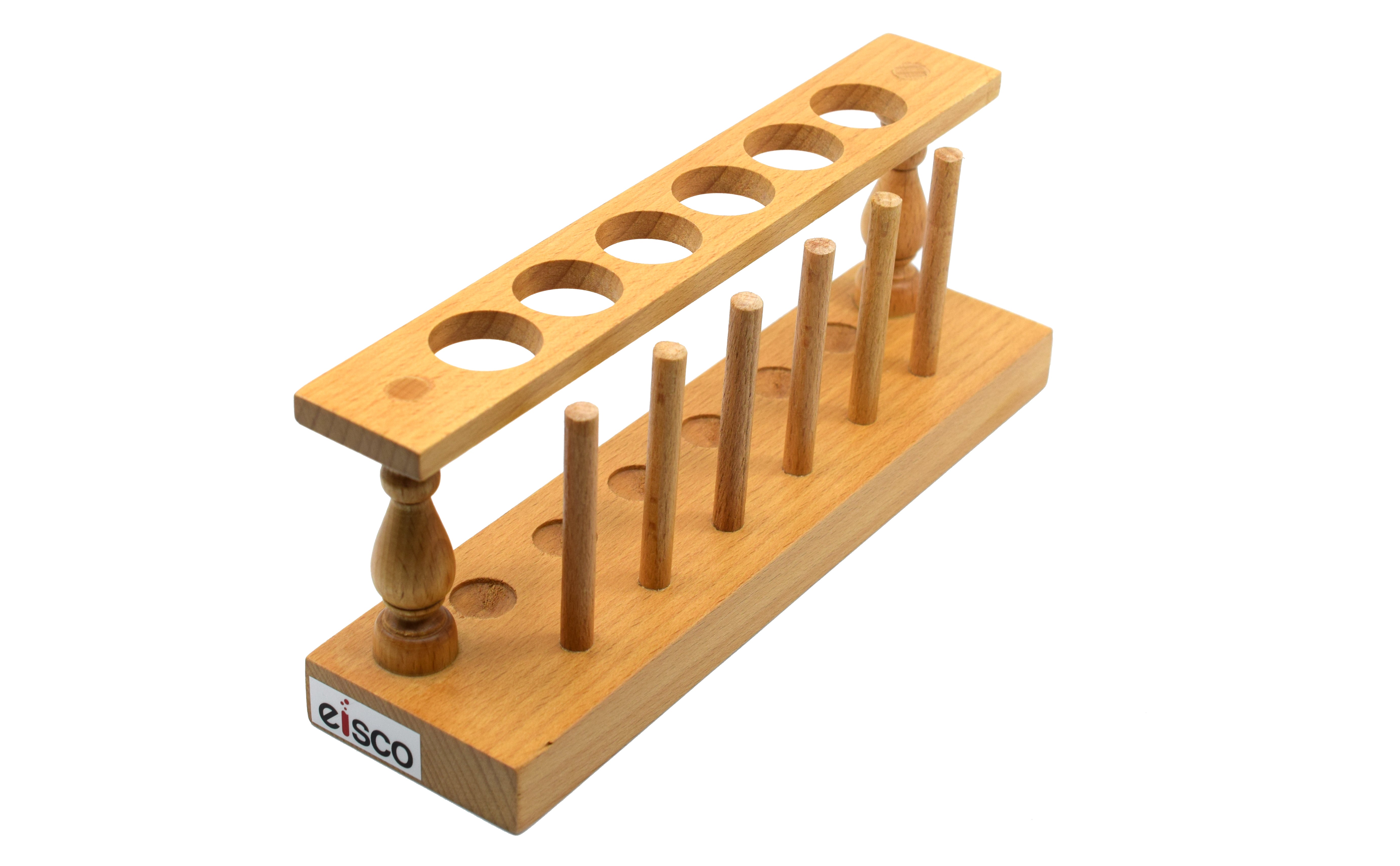 6-Tube Wooden Test Tube Rack with Draining Pins, 9.75" Wide