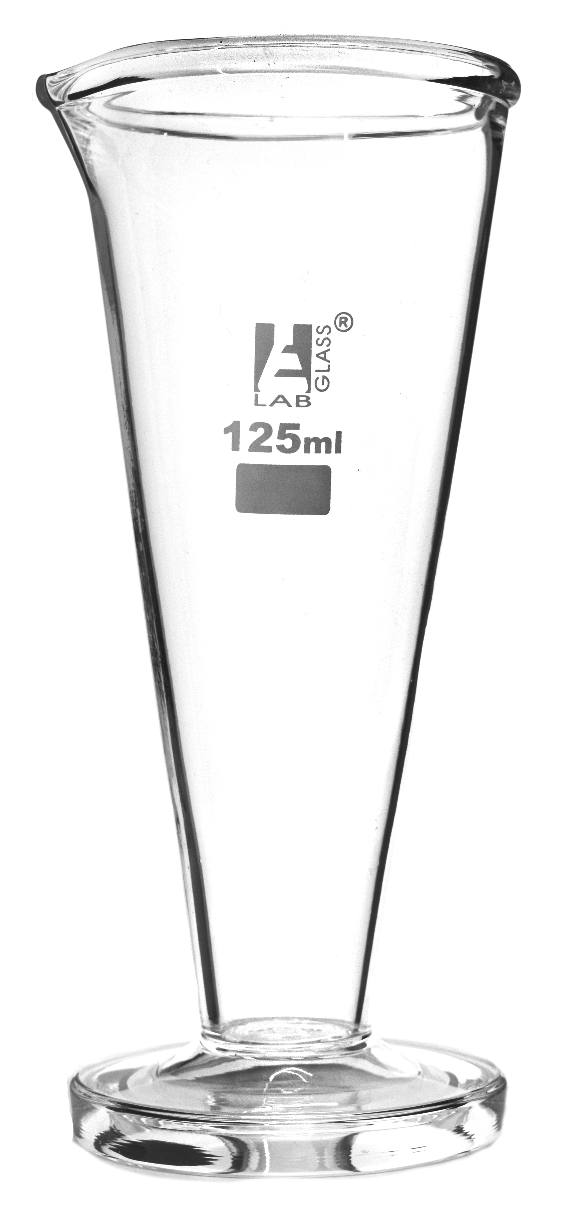 Round Base Borosilicate Glass Conical Measure with Spout, Ungraduated
