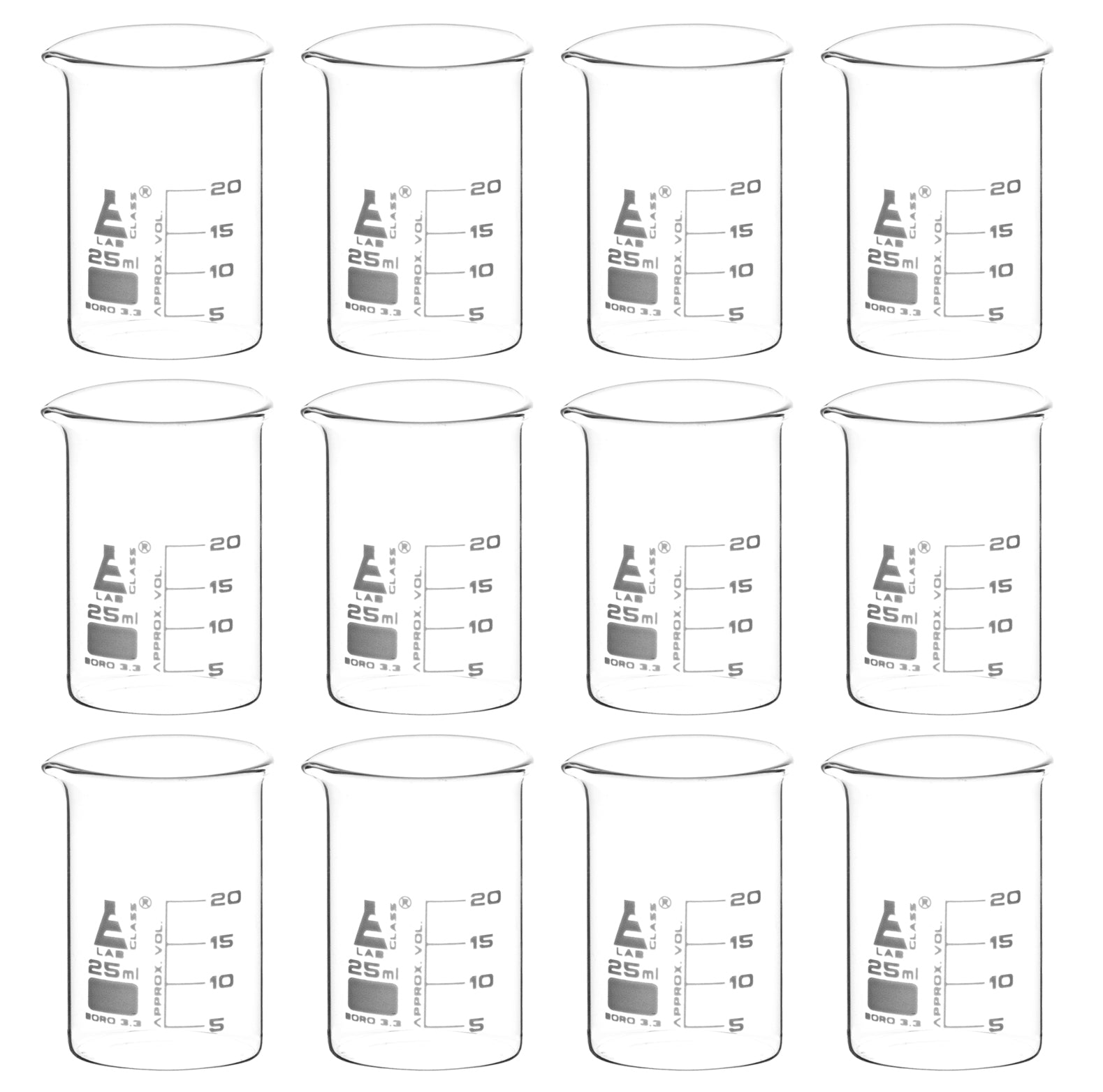 Low Form Borosilicate Glass Beaker with Spout, 12-Pack