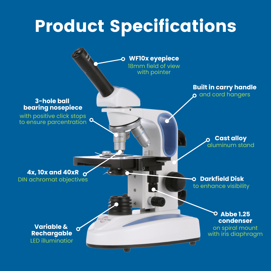 Accu-Scope 2-in-1 Brightfield/Darkfield Monocular Microscope, EXM-150-MS-DF, 40-400X