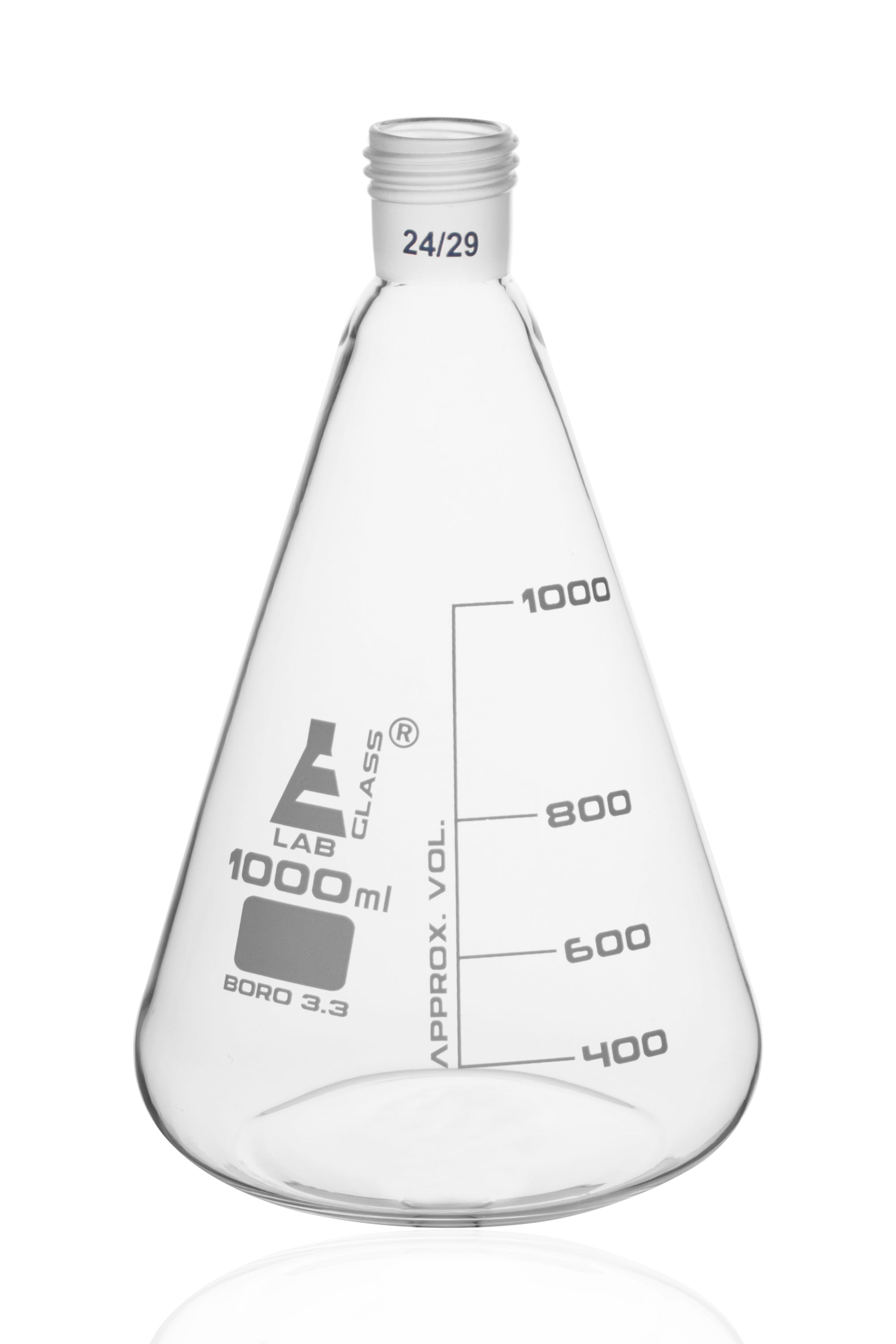 Borosilicate Glass Erlenmeyer Flask with Threaded Joint and White Graduations