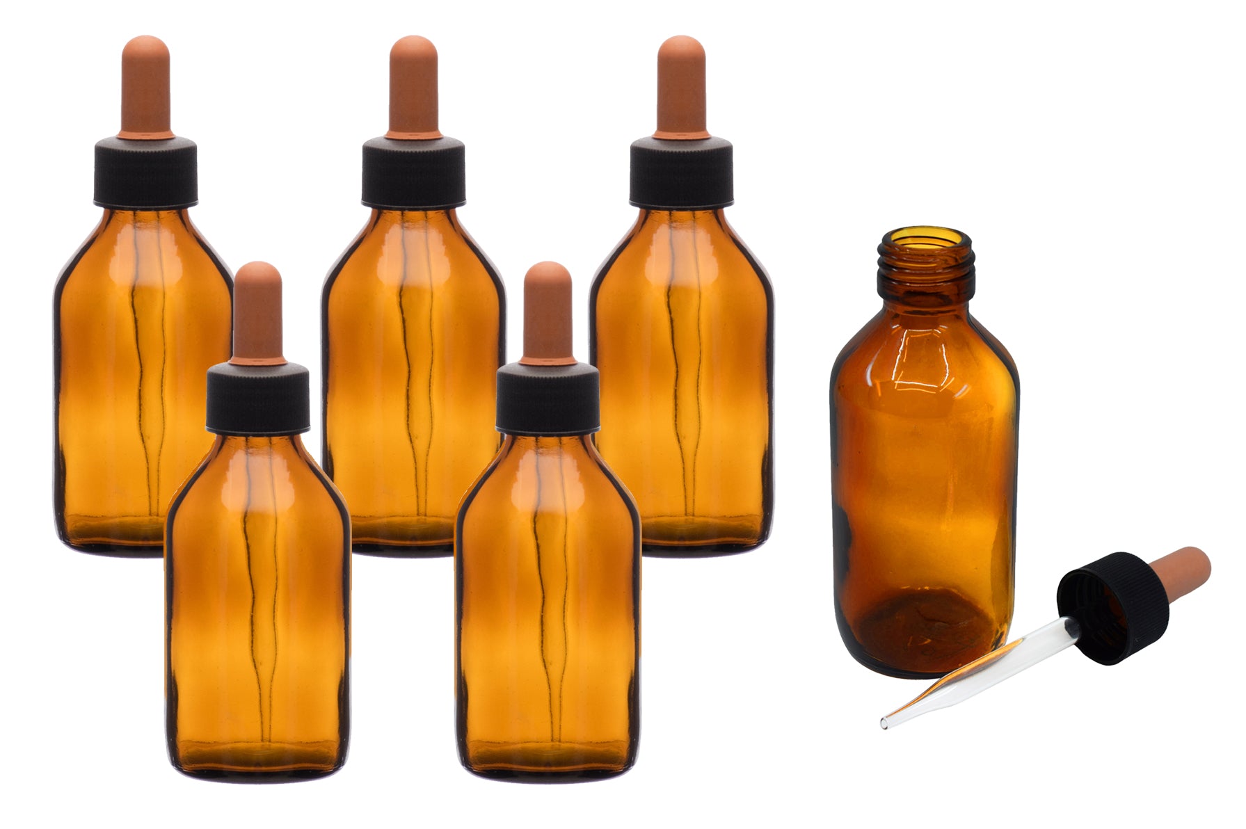 Amber Soda Lime Glass Dropping Bottle with Screw Cap, 6-Pack
