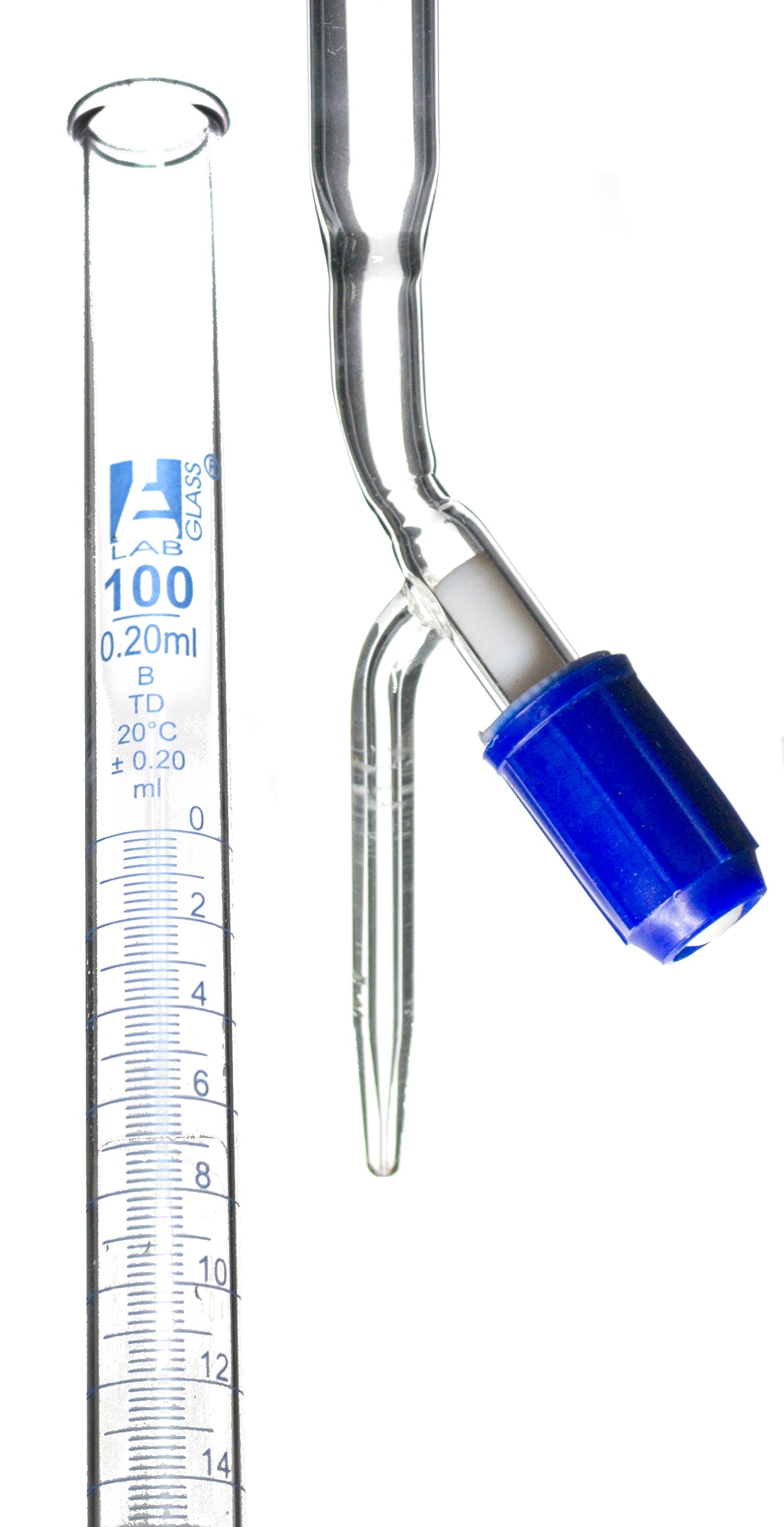 Class B Burette with PTFE Stopcock, 100mL, 0.2mL Graduations, 30.5 inch, Borosilicate Glass