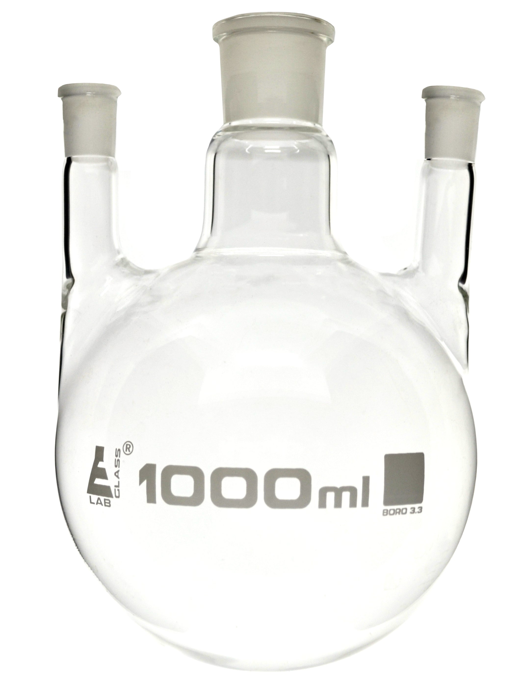 Round Bottom Three-Parallel-Neck Borosilicate Glass Distillation Flask