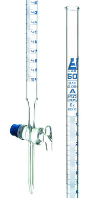 Class A Burette with Glass Key Stopcock, 50mL, White Graduations, Borosilicate Glass