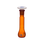 Class A Amber Borosilicate Glass Volumetric Flask with Polypropylene Stopper, White Graduations